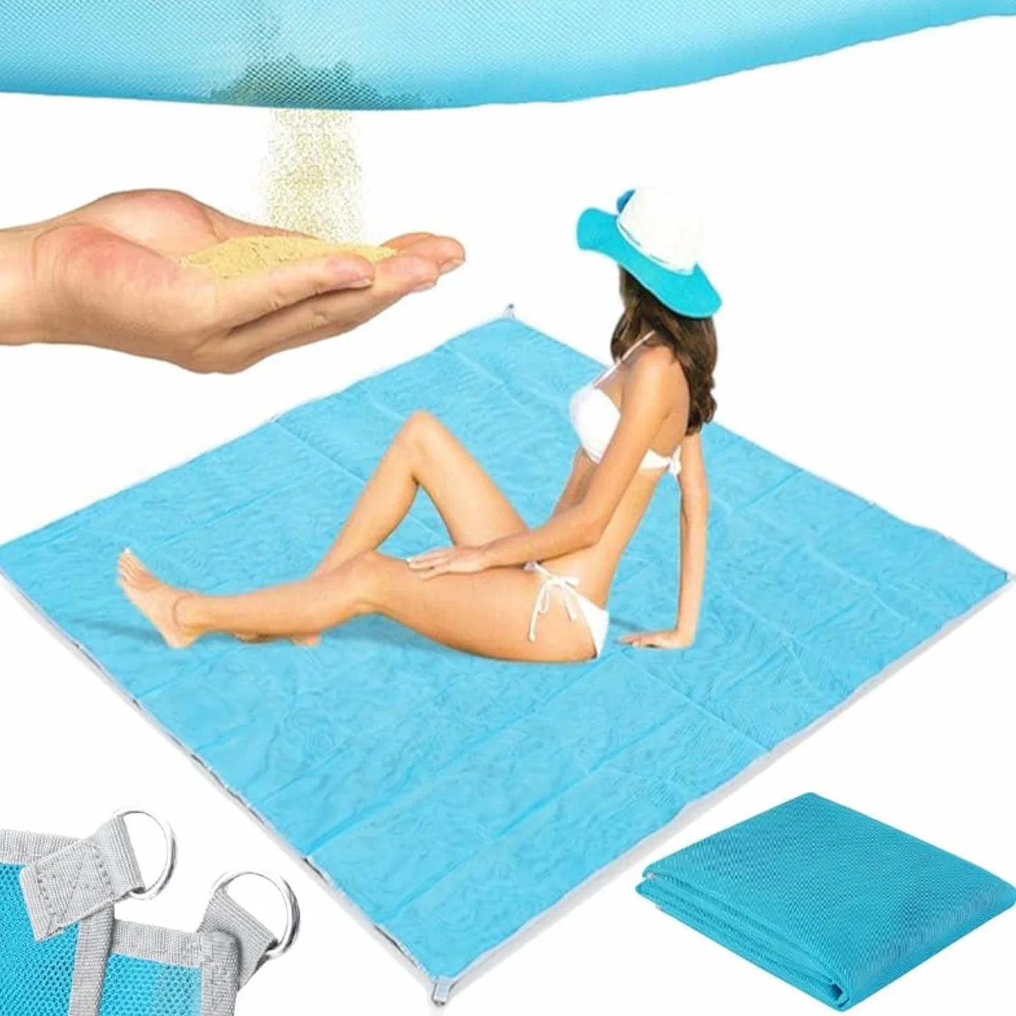 RETOO Koc plażowy, odporny na piasek, wodoszczelny koc piknikowy 200 x 200cm, do podróży, na kemping, urlop na plaży, odporny na piasek, przenośny koc na plażę, ultralekki, kompaktowy,
