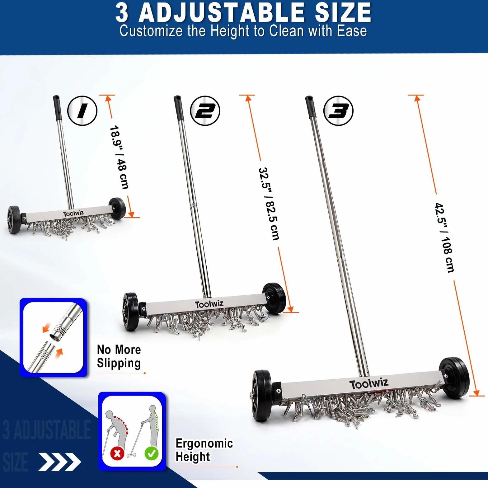 Toolwiz Zamiatarka magnetyczna 43,2 cm 4 kg z teleskopowym uchwytem