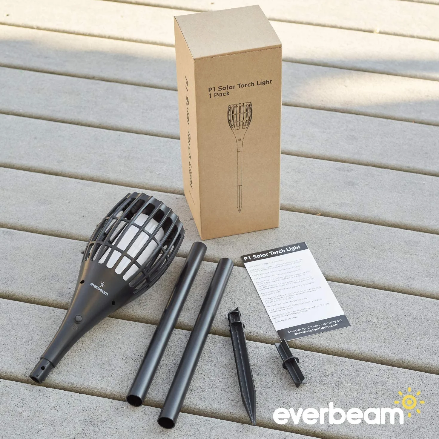Everbeam P1 Solar Torch Light 96 LED Waterproof Outdoor Flickering Flame 4 Pack