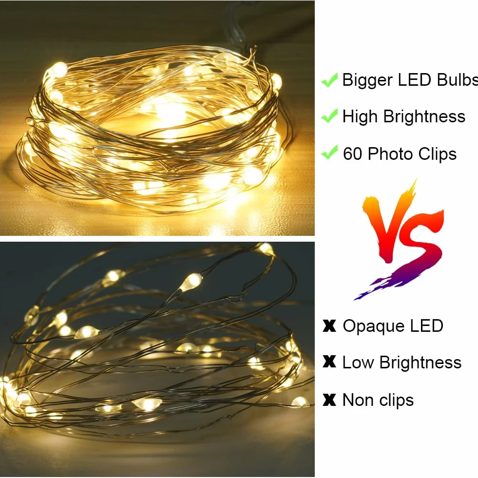 100 diod LED z klipsem zasilanie bateryjne 10 m przezroczyste klipsy