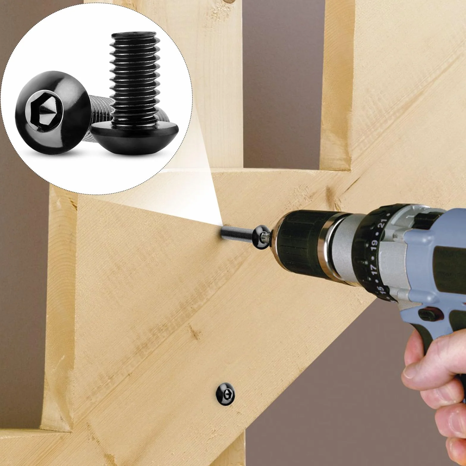 Śruby z łbem soczewkowym M5 x 60 mm, stal nierdzewna 304, pełny gwint, czarne, do mebli DIY