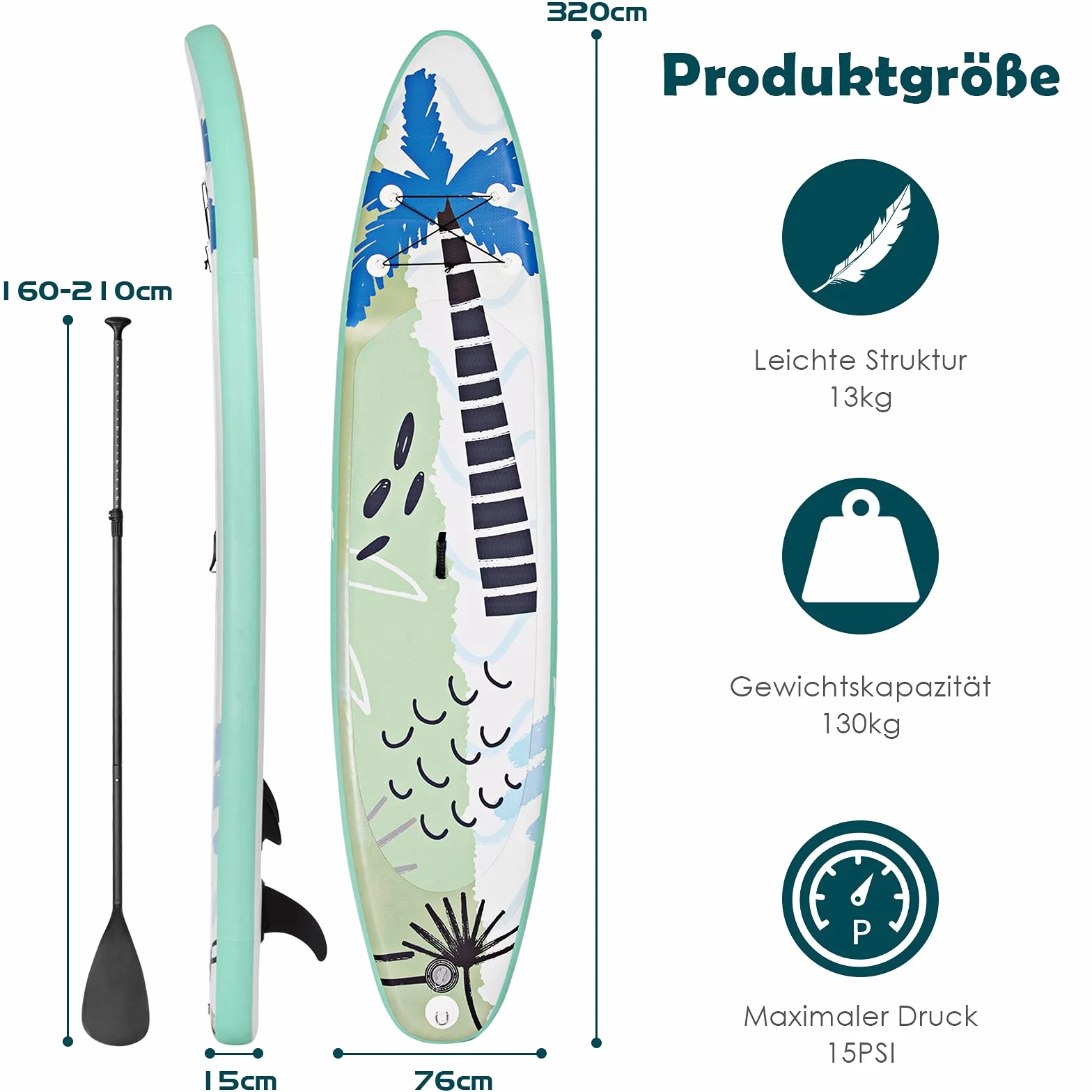 GOPLUS 320/335 x 76 x 15 cm, deska do wiosłowania, nadmuchiwana deska SUP, deska do wiosła z pompką, wysuwanym wiosłem i linką do ściągania stóp, 3 płetwy, w zestawie plecak i zestaw naprawczy