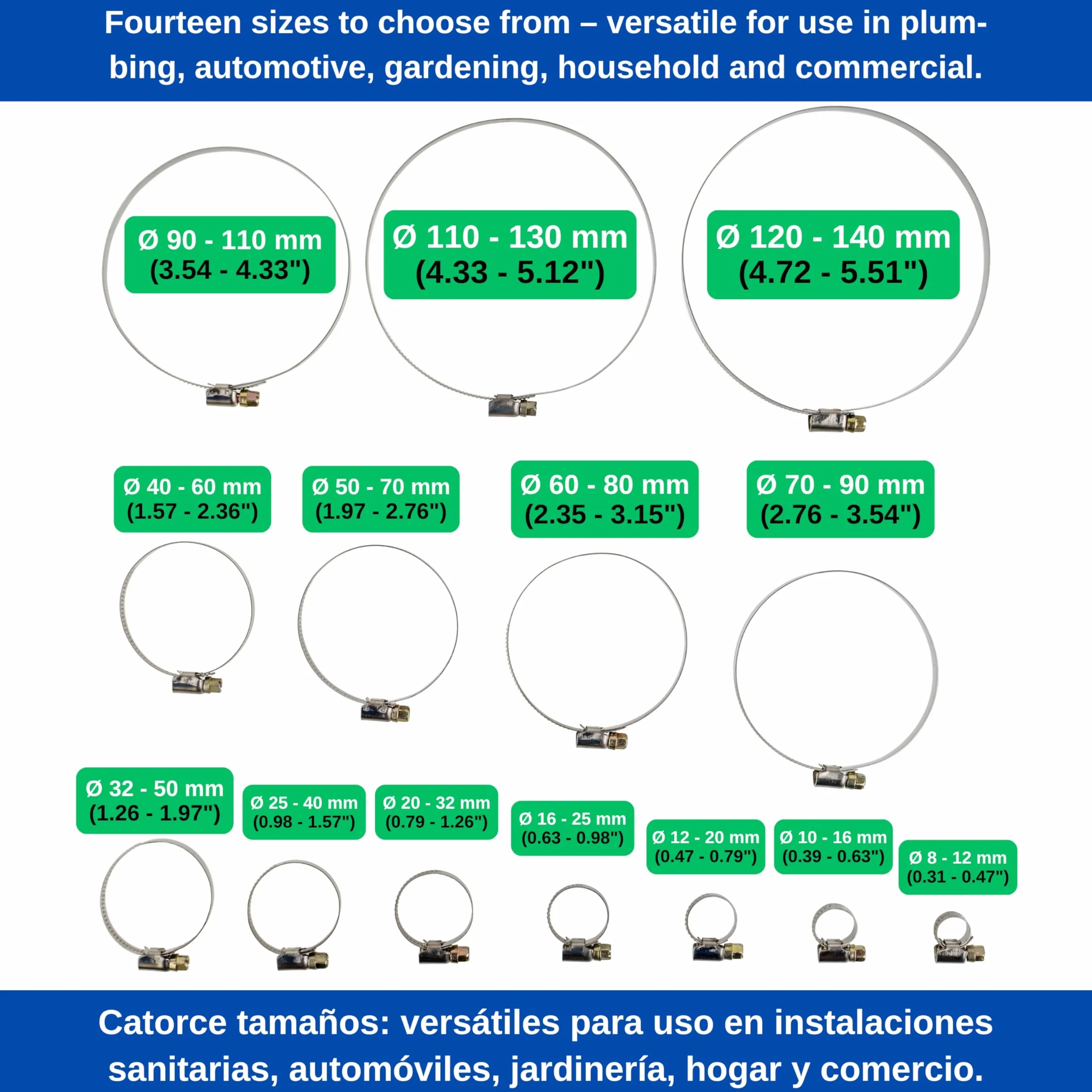 Opaski zaciskowe z napędem ślimakowym, 4 sztuki, Ø 40-60 mm, stal szlachetna, szerokość 9 mm