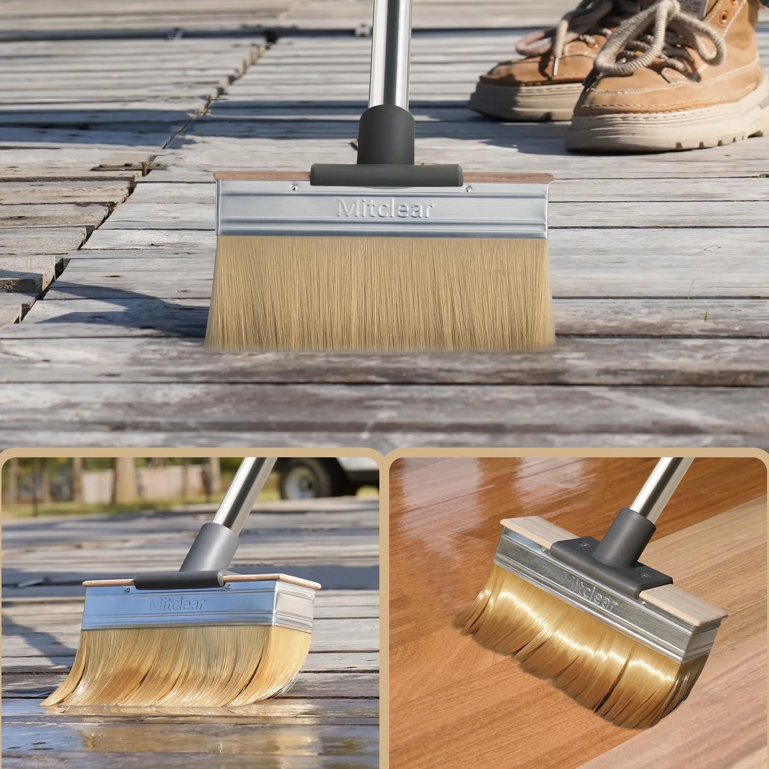 Mitclear Pędzle do Malowania z Długą Rączką 150cm, Płaski Pędzel 18cm do Lazury i Lakieru