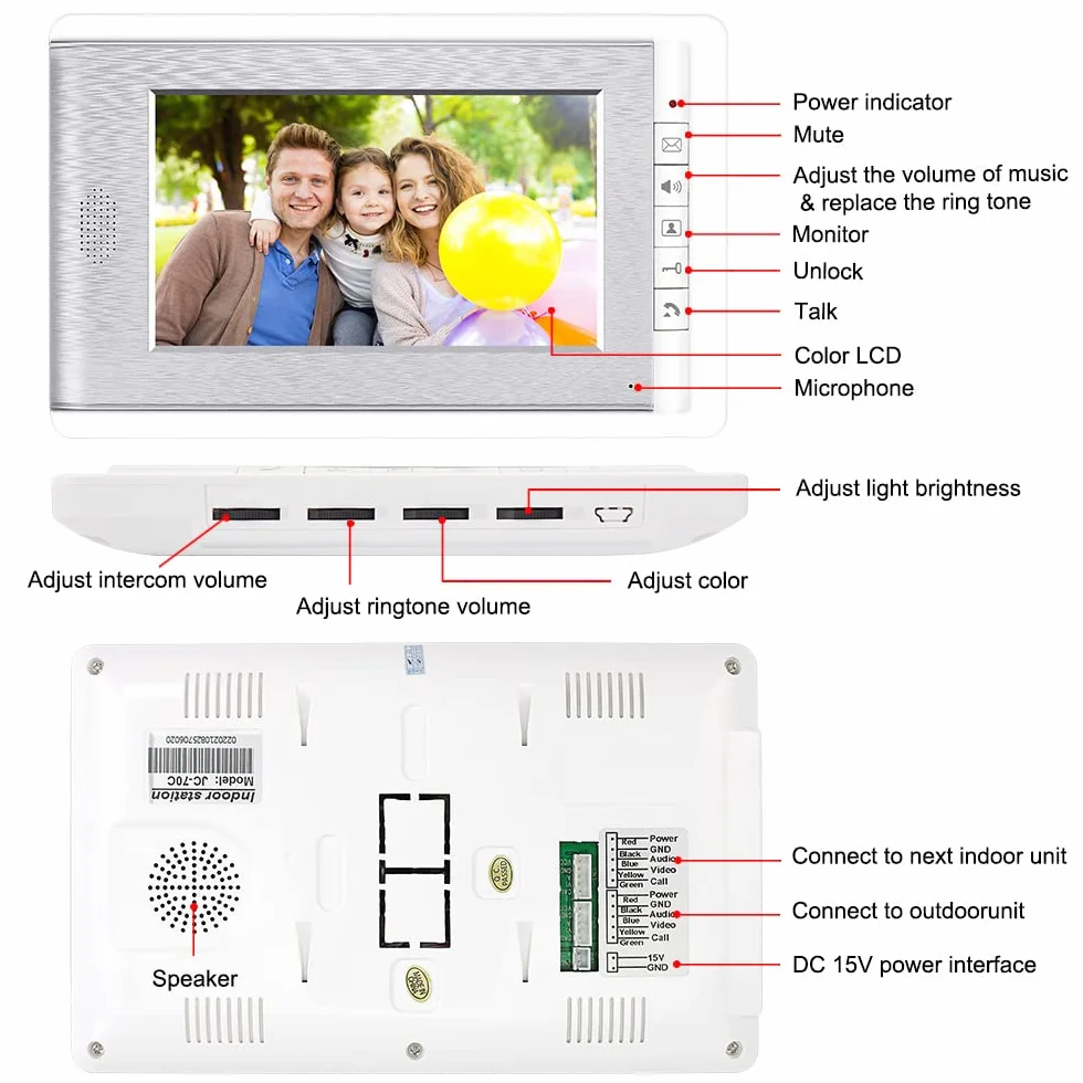 2 monitory domowy domofon wideo telefon drzwi system kontroli dostępu do kamery RFID 7'' kolorowe ekrany TFT obsługa odblokowywania EM + 10 szt. ID niebieski pilot (1 kamera 1 monitor)