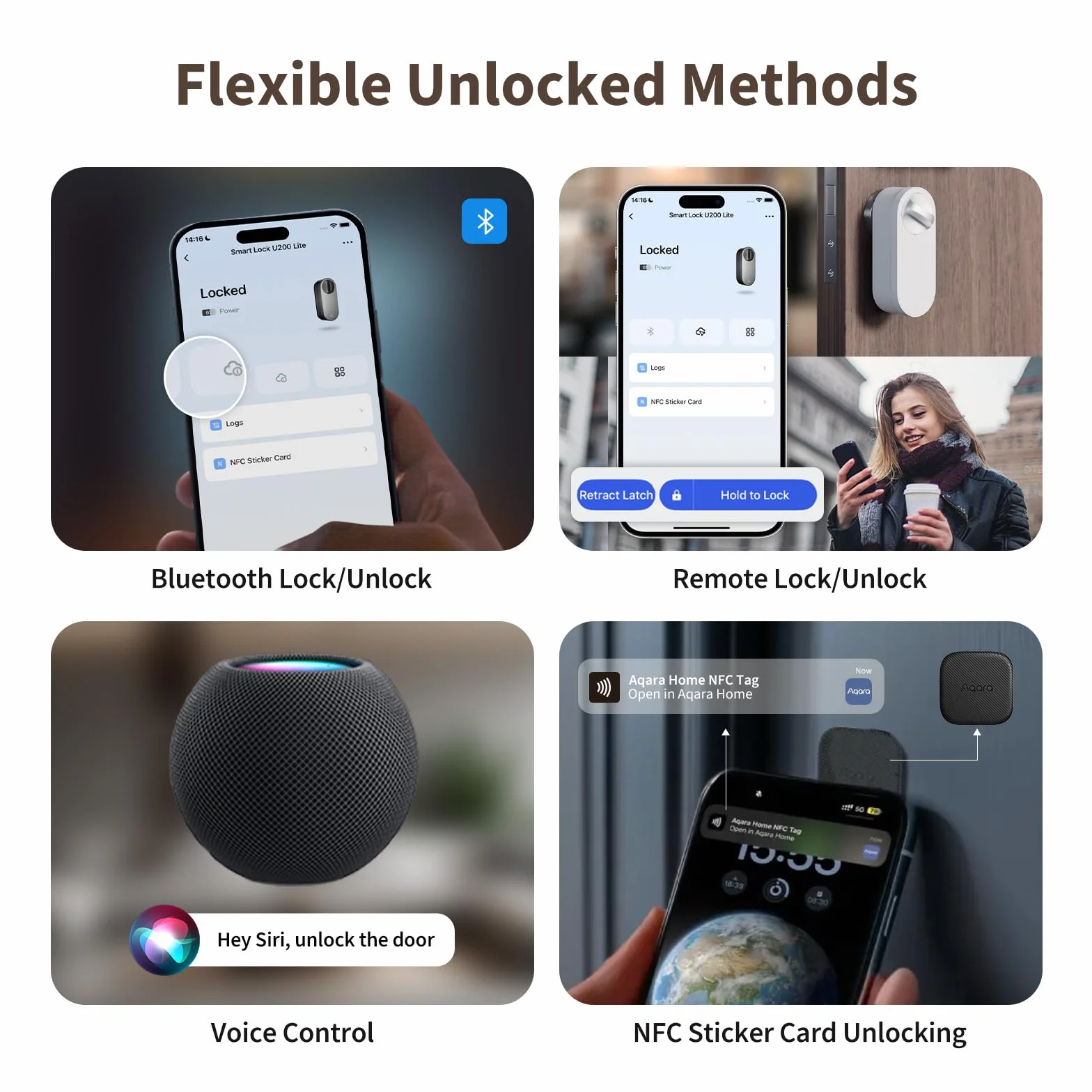 Aqara Inteligentny Zamek U200 Lite, Matter, Thread, Cichy, Zdalny Dostęp, Euro, HomeKit, Alexa, Google Home, Black