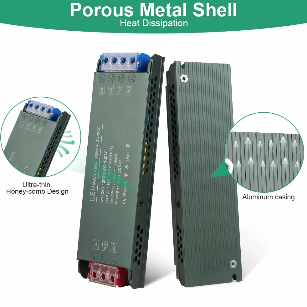 URAQT Transformator LED 220V 12V 200W Zasilacz AC DC Niskonapięciowy