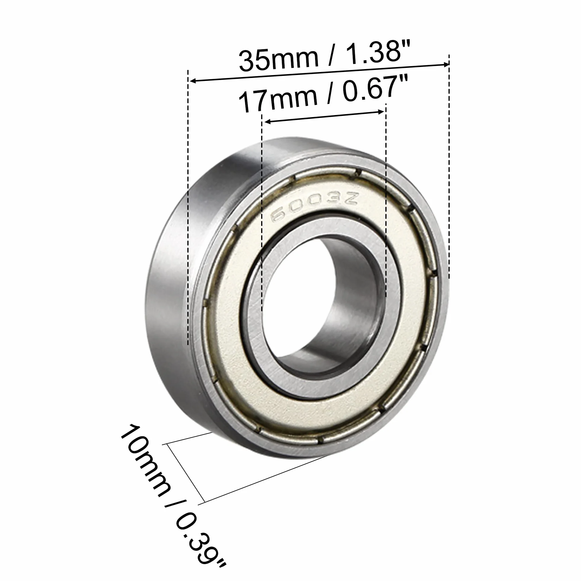 sourcing map Rowkowane łożysko kulkowe 6003Z 17 mm x 35 mm x 10 mm stal chromowana DE