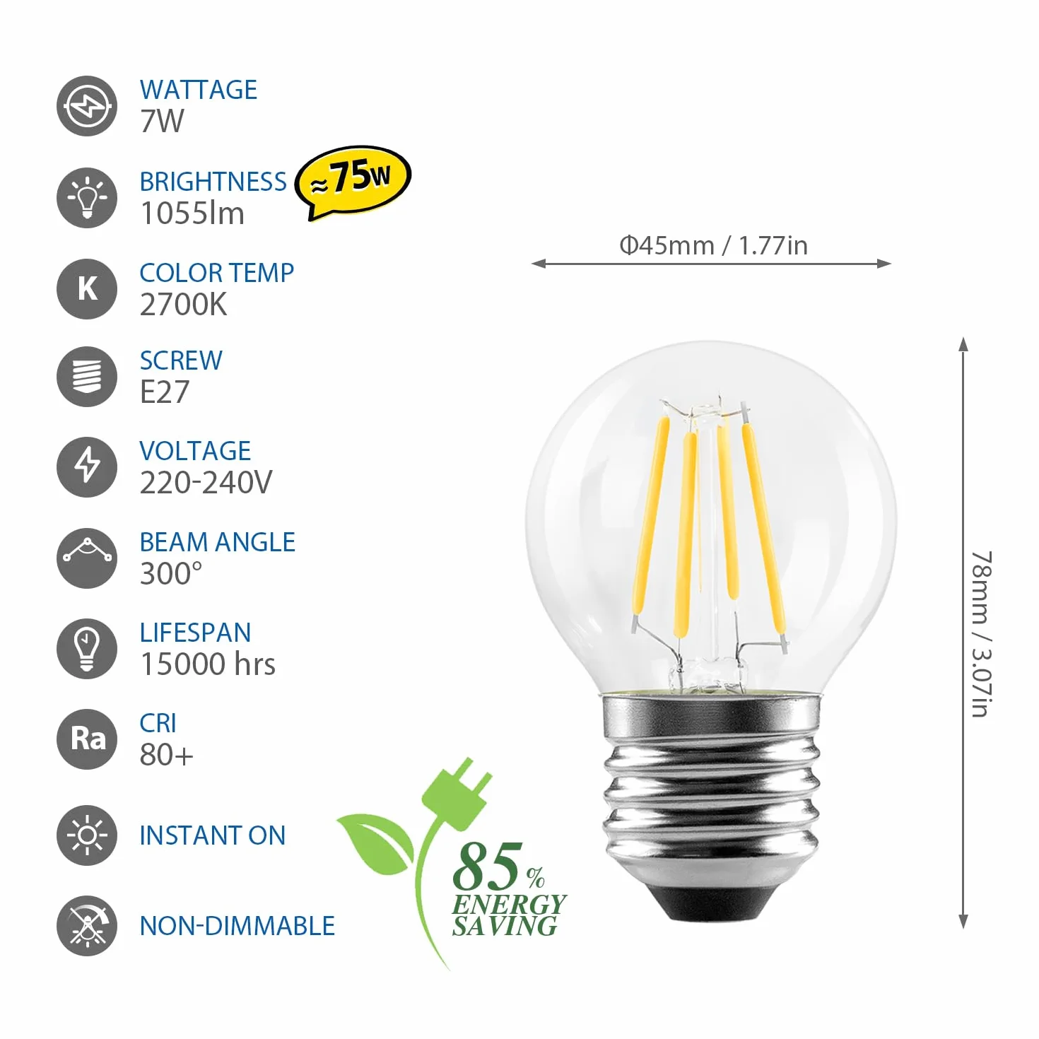 Żarówka LED E27 1055 lm 7 W 75 W Retro G45 Ciepłe Białe 2700 K 6 Szt.