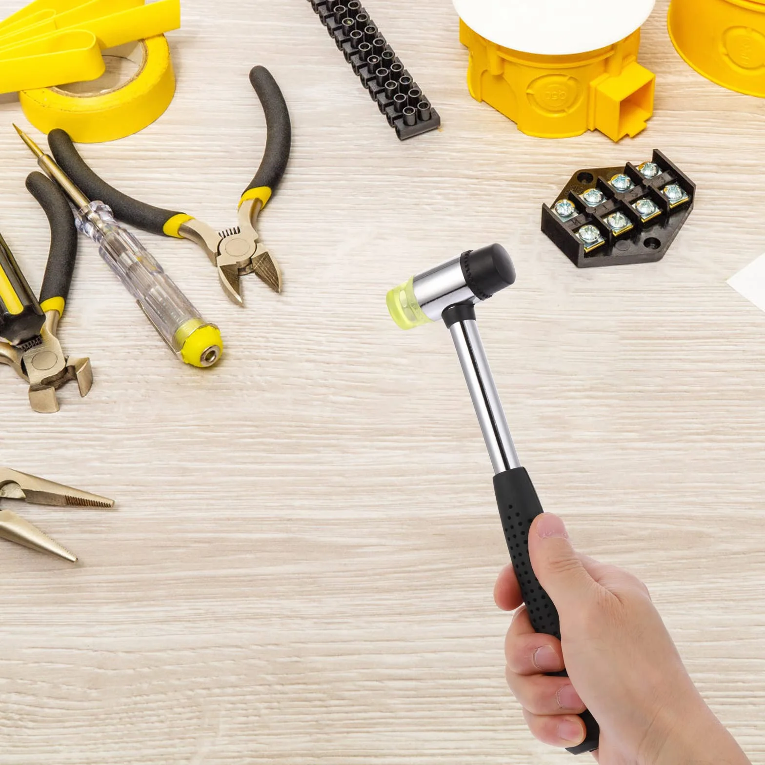 Thinp Czarny Młotek z Miękkiej Gumy Dwustronny Mały z Antypoślizgowym Uchwytem