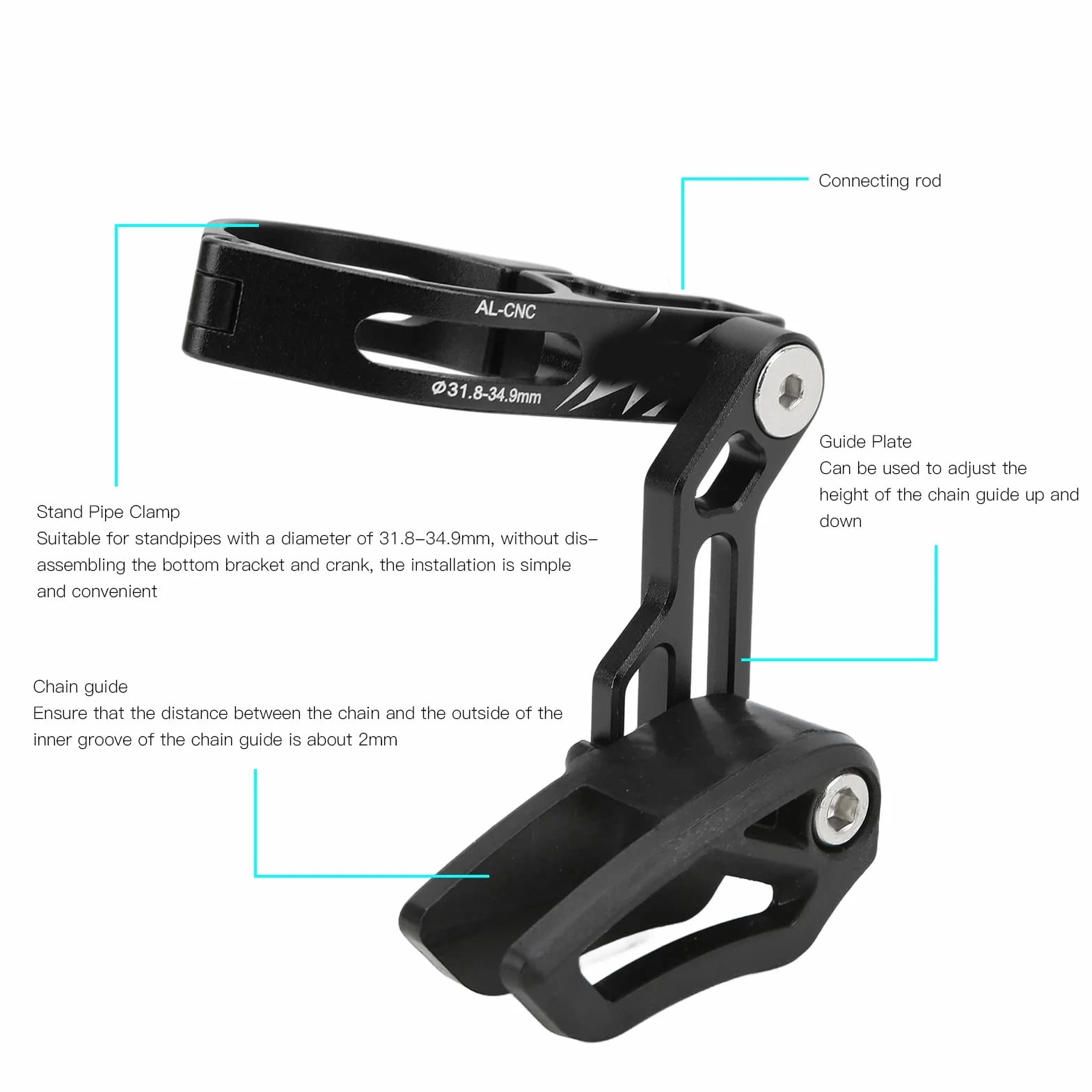 Prowadnica łańcucha Rowerowego, łańcuch Rowerowy ze Stopu Aluminium Drop Catcher Osłona Tarczy łańcuchowej Osłona Prowadnicy łańcucha Rowerowego