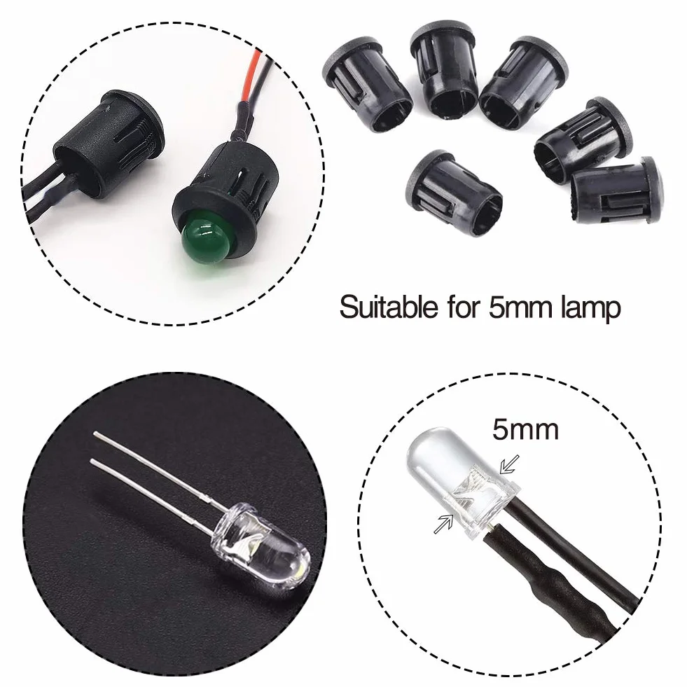 YIXISI 100 Sztuk 5mm Plastikowy Uchwyt Na Klips LED, Dioda z Tworzywa Sztucznego, Gniazda na Lampę ścienną (Czarny)lampa