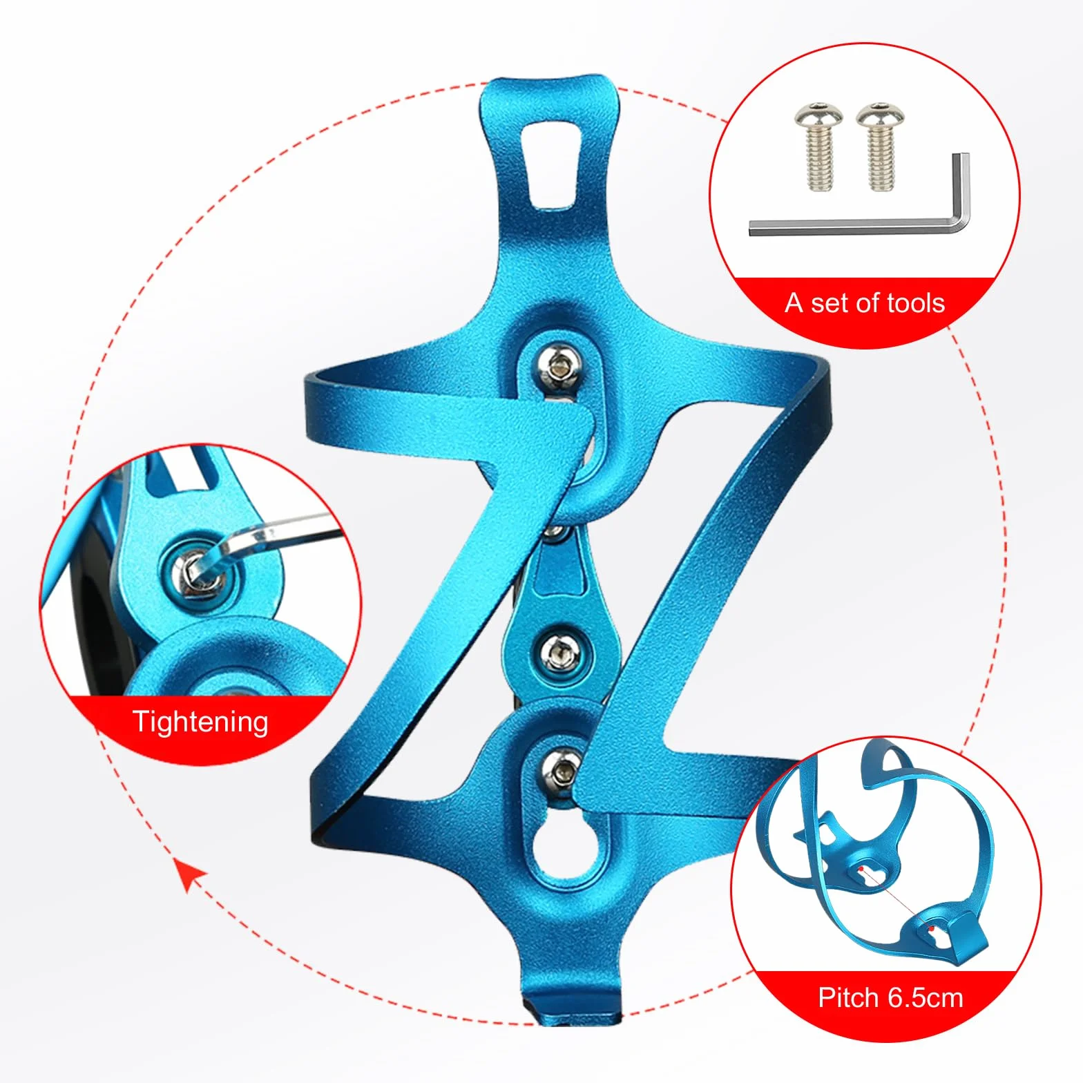 aiGear Uchwyt na bidon rowerowy / koszyk na bidon | 2 sztuki, stop aluminium, lekki i trwały, pasuje do butelki o średnicy 7,4-8,9 cm, do roweru szosowego (BCH-02BL), niebieski