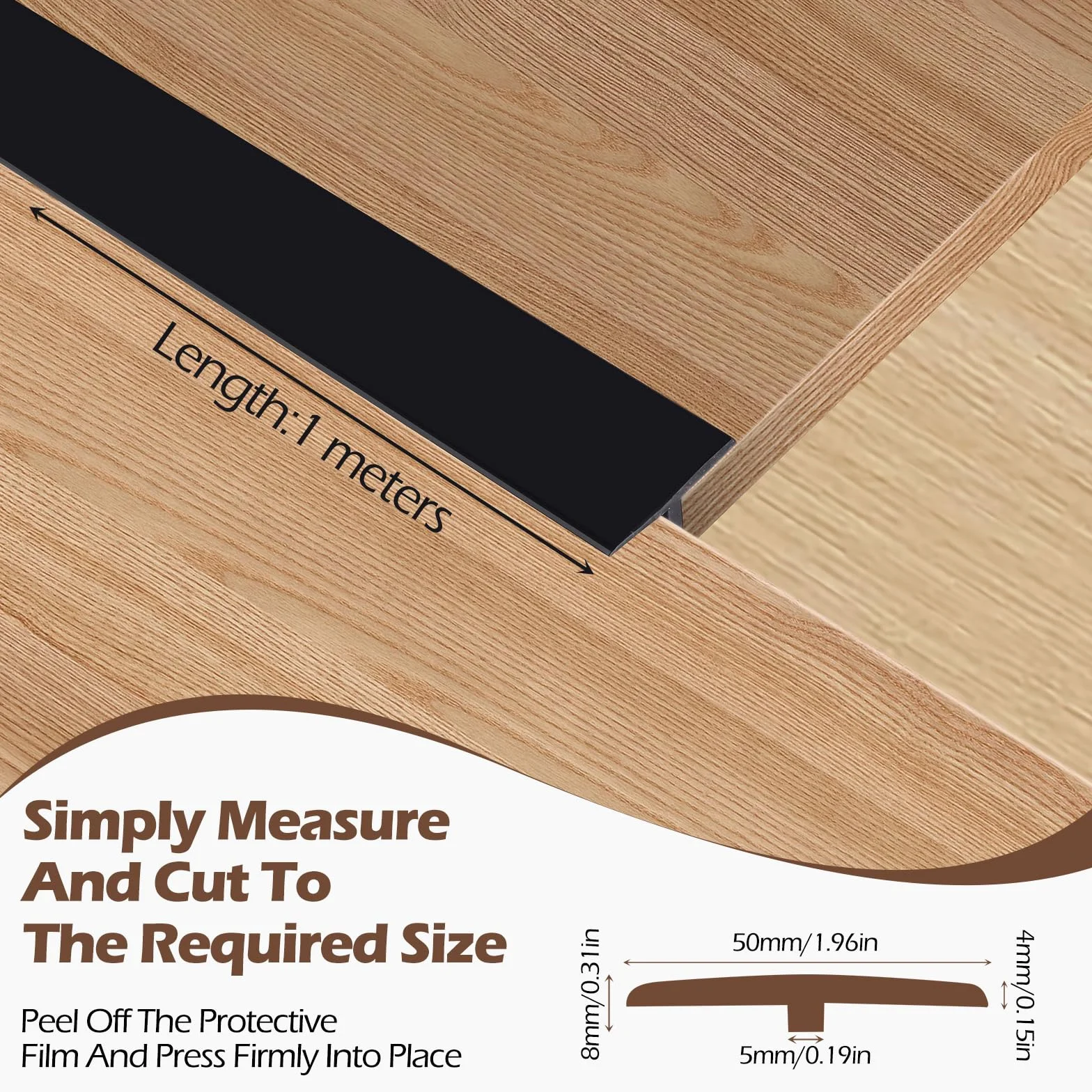Listwa przejściowa samoprzylepna 500 cm x 1,95 mm T Profile czarna do podłogi
