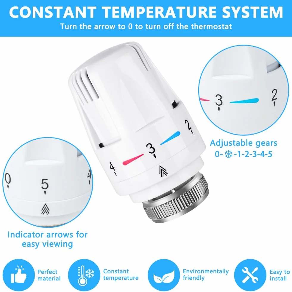 Flintronic Termostat do grzejnika M30 x 1,5 3 sztuki głowica zaworu termostatycznego