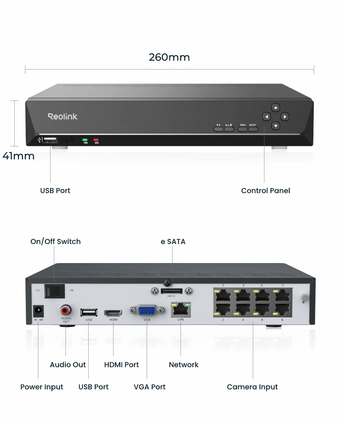 Reolink 4K PoE NVR 8-kanałowy Zestaw kamer CCTV Sieciowy rejestrator wideo 2 TB Obsługa kamer IP 8MP 5MP 4MP 1080P HD 24/7 Monitoring RLN8-410