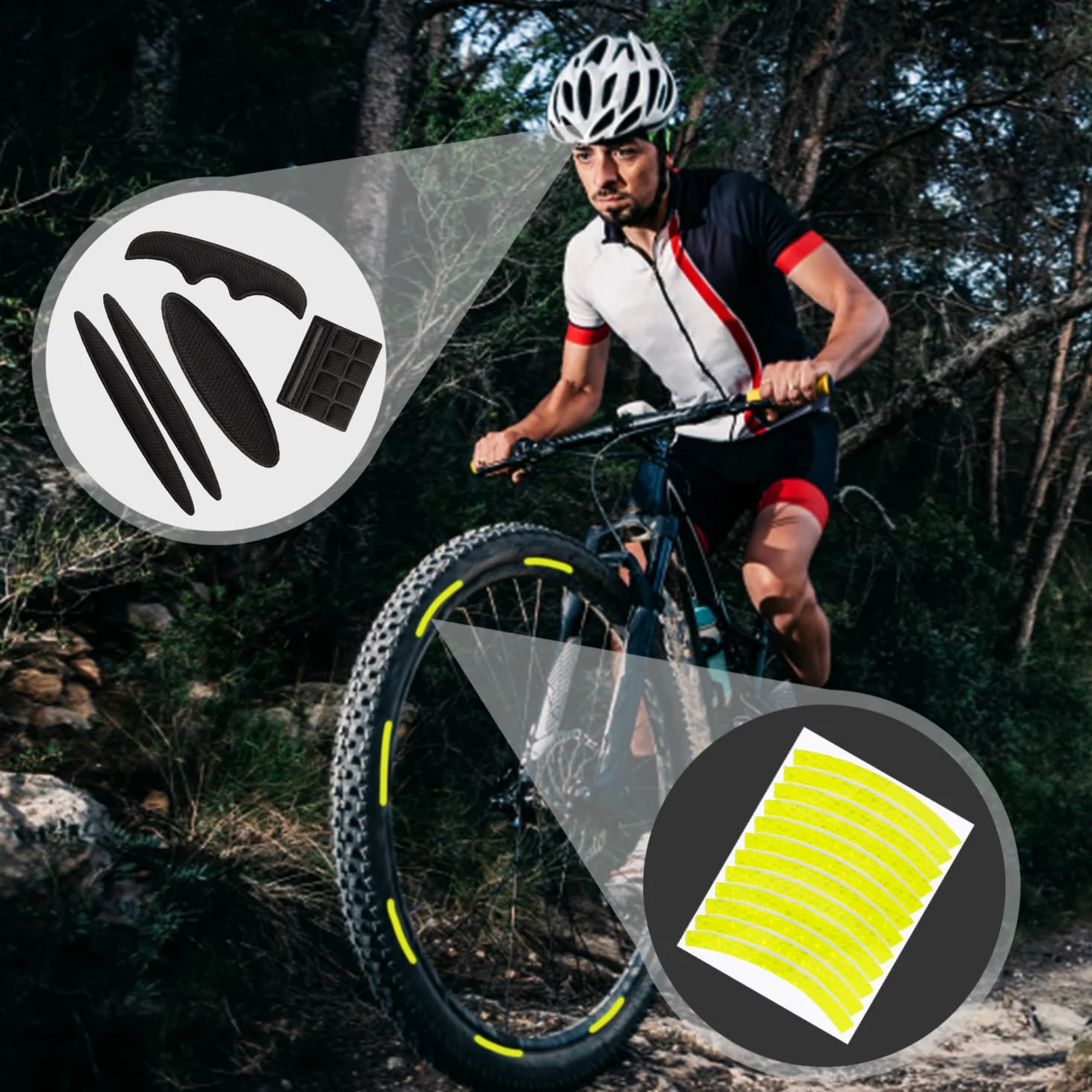 1 zestaw poduszek na kask z 12 naklejkami odblaskowymi, pianka do wyściółki rowerowej, antykolizyjna pianka na kask, wyściółka kasku (czarna)