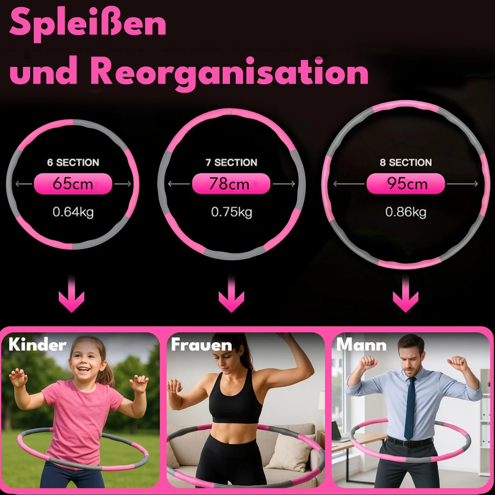 molti Hula Hoop 95 cm – opona fitness z masującymi wypustkami, można zdjąć i składać, idealne do odchudzania, treningu brzucha i kształtowania sylwetki