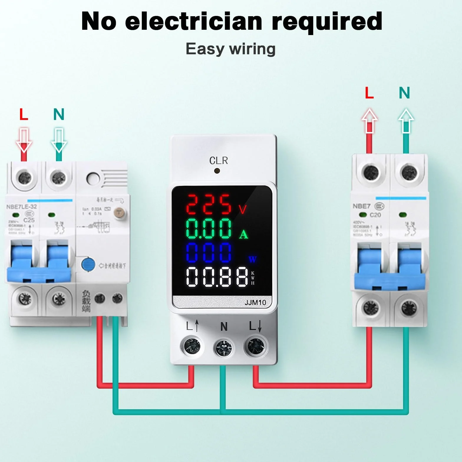 Jadeshay Licznik prądu na szynę montażową, cyfrowy jednofazowy LCD AC80-270V 100A amperomierz woltomierz KWh