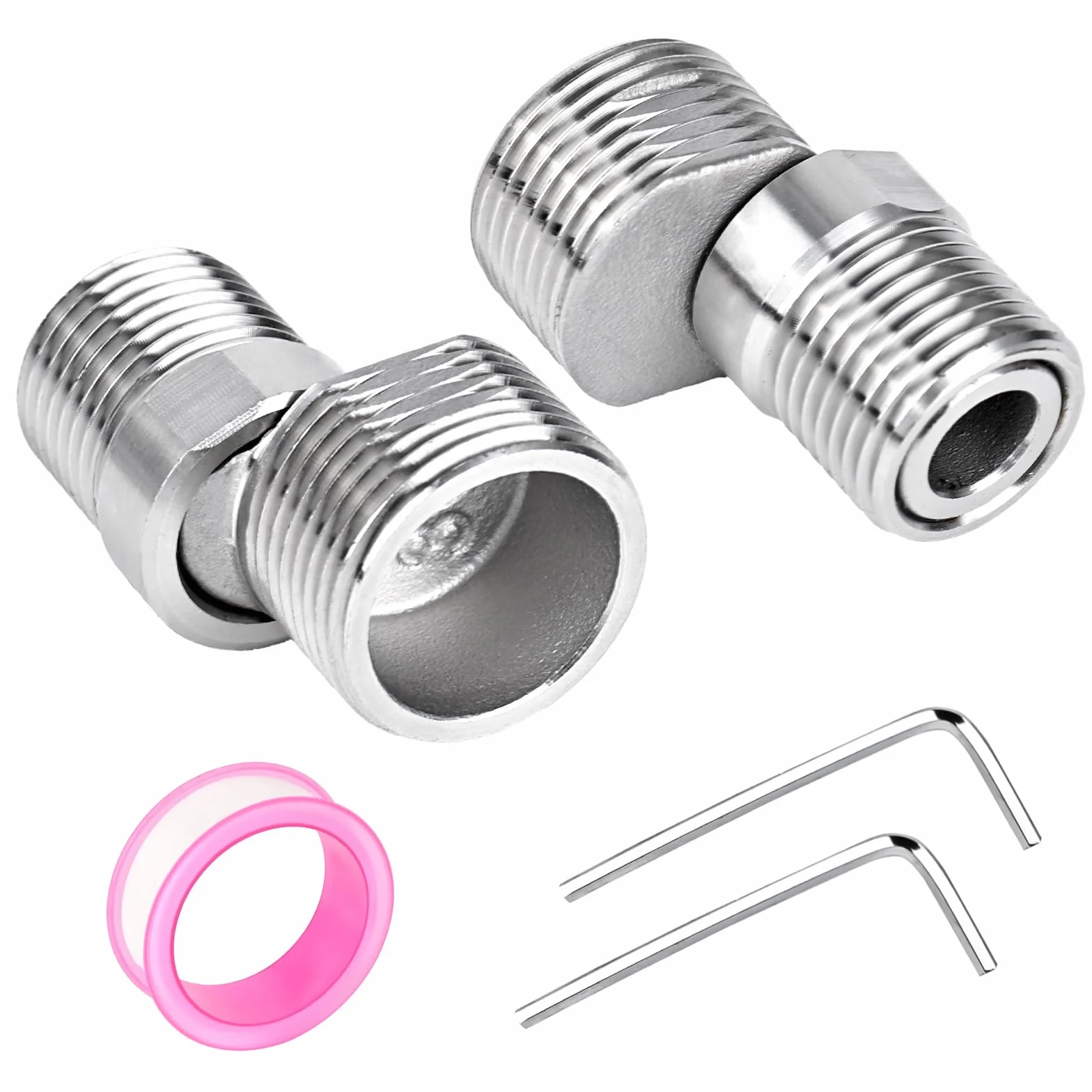 Regulowany adapter do armatury prysznicowej, adapter ze stali nierdzewnej, wyposażony w uszczelkę, klucz imbusowy do kuchni i łazienki