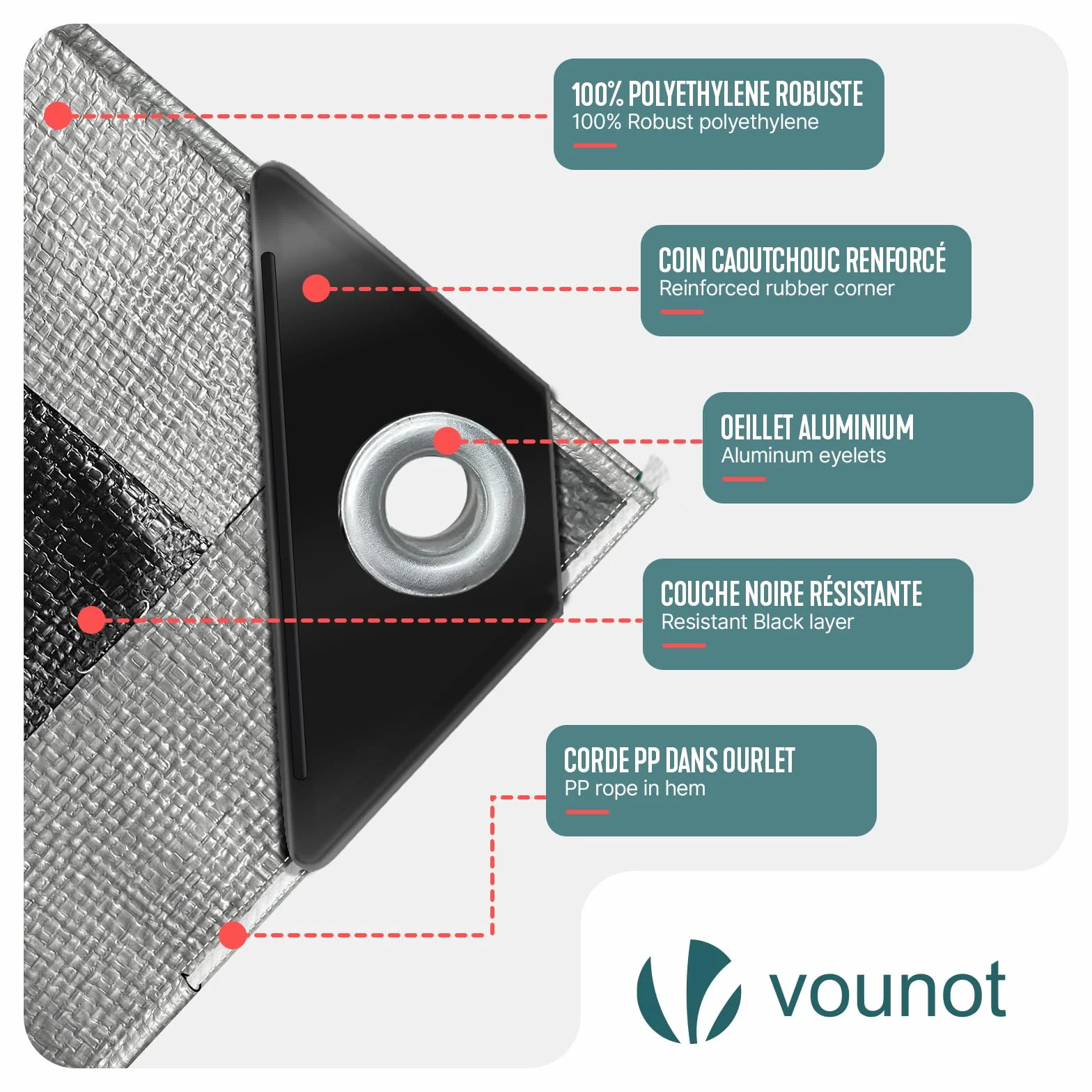 VOUNOT Wodoodporny ręcznik zewnętrzny 2x3m PE 240 g/m² szaro-czarny