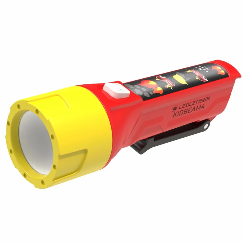 Ledlenser KidBEAM4 latarka dziecięca strażak 4 kolory LED zasilanie AAA 72 g z klipsem do kieszeni automatyczne wyłączanie