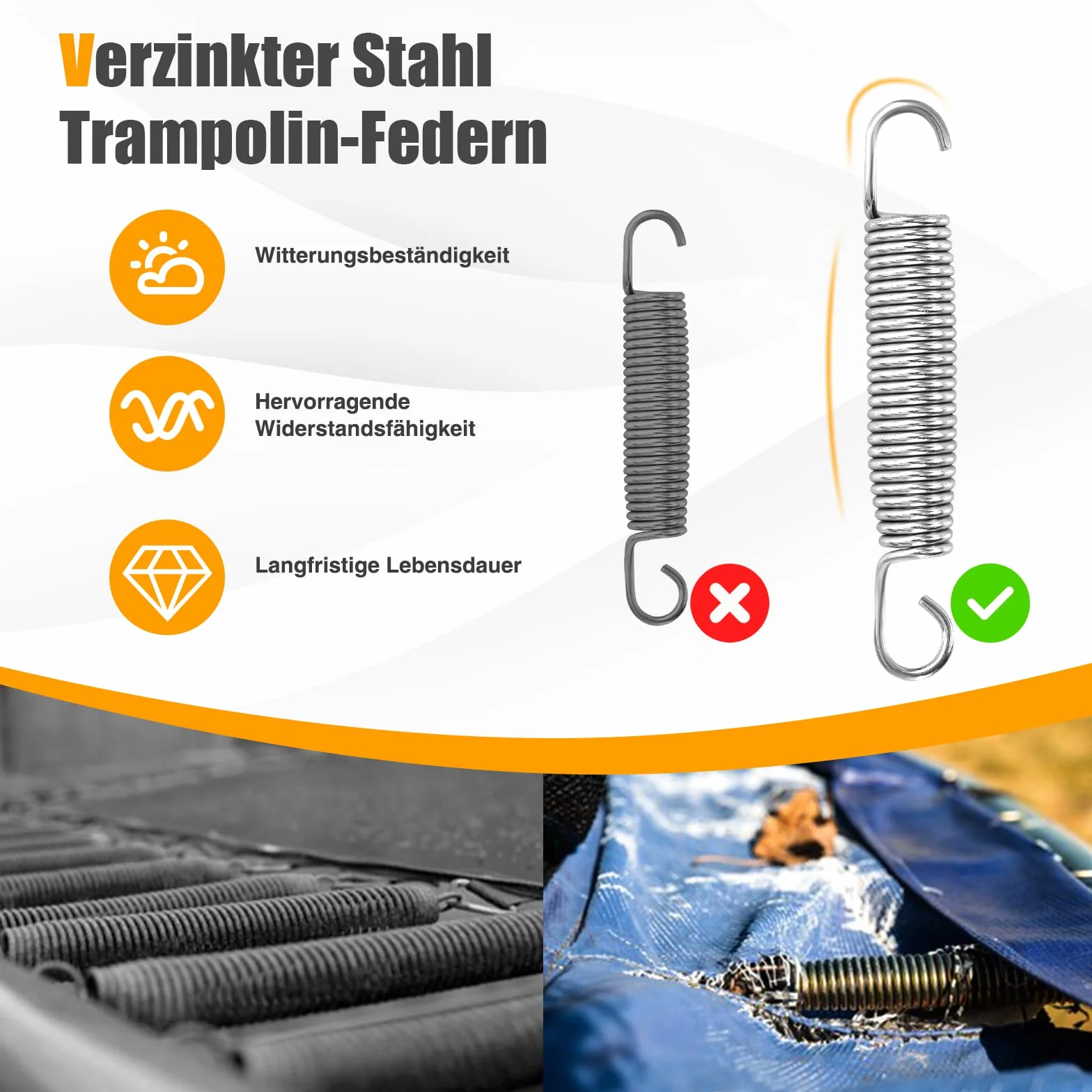 GOPLUS 20 sztuk sprężyn do trampoliny z hakiem T, 140 mm/180 mm, wysokowydajne sprężyny zapasowe z ocynkowanej stali, odporne na warunki atmosferyczne zestaw sprężyn zapasowych do trampoliny