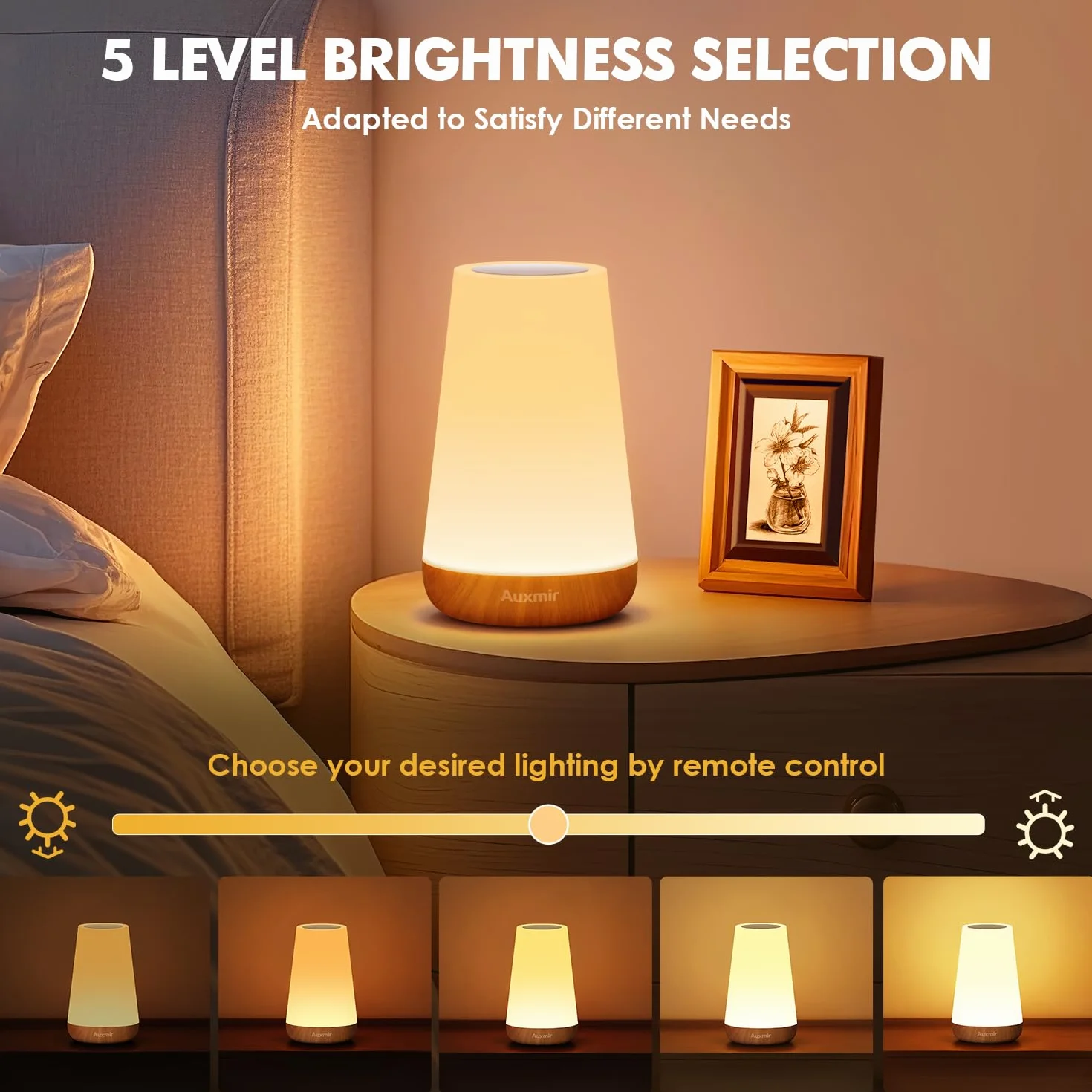 Auxmir Lampka nocna LED dotykowa RGB ściemniana USB przenośna do sypialni salonu