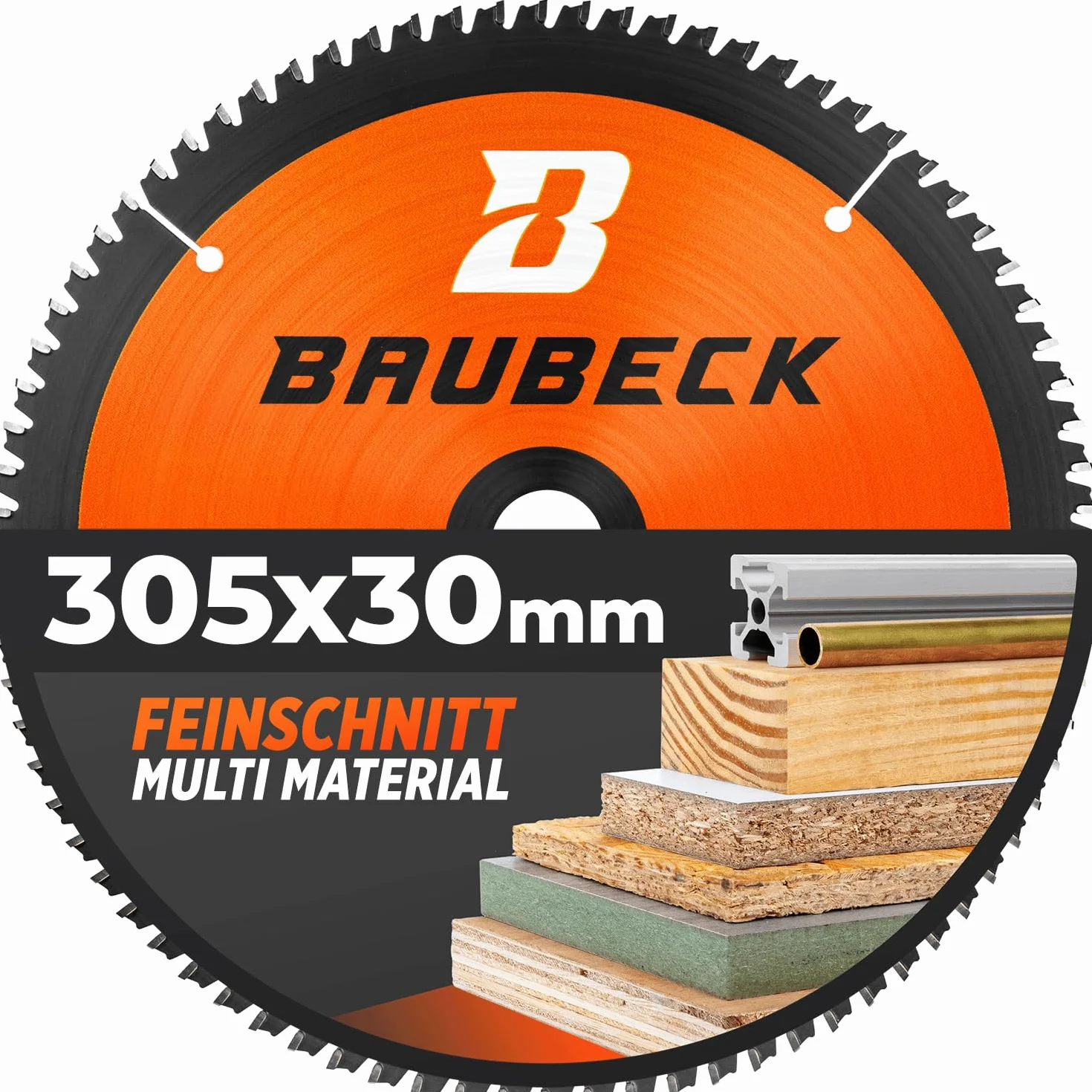 BAUBECK Brzeszczot do piły ukośnej 305 mm x 30 mm TCT x80T precyzyjne cięcie w drewnie metalu kompatybilny z Bosch Makita Dewalt Festool Freud