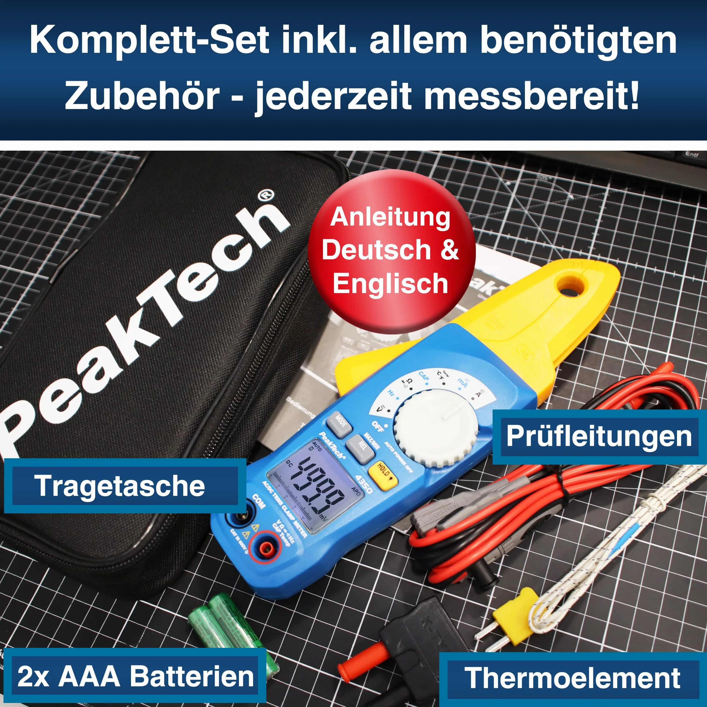 PeakTech 4350 – True RMS szczypiec prądowy 80 A AC/DC, cyfrowy multimetr, szczypce, miernik prądu, szczypce do pomiaru prądu, 4000 odczytów, bezdotykowy miernik napięcia