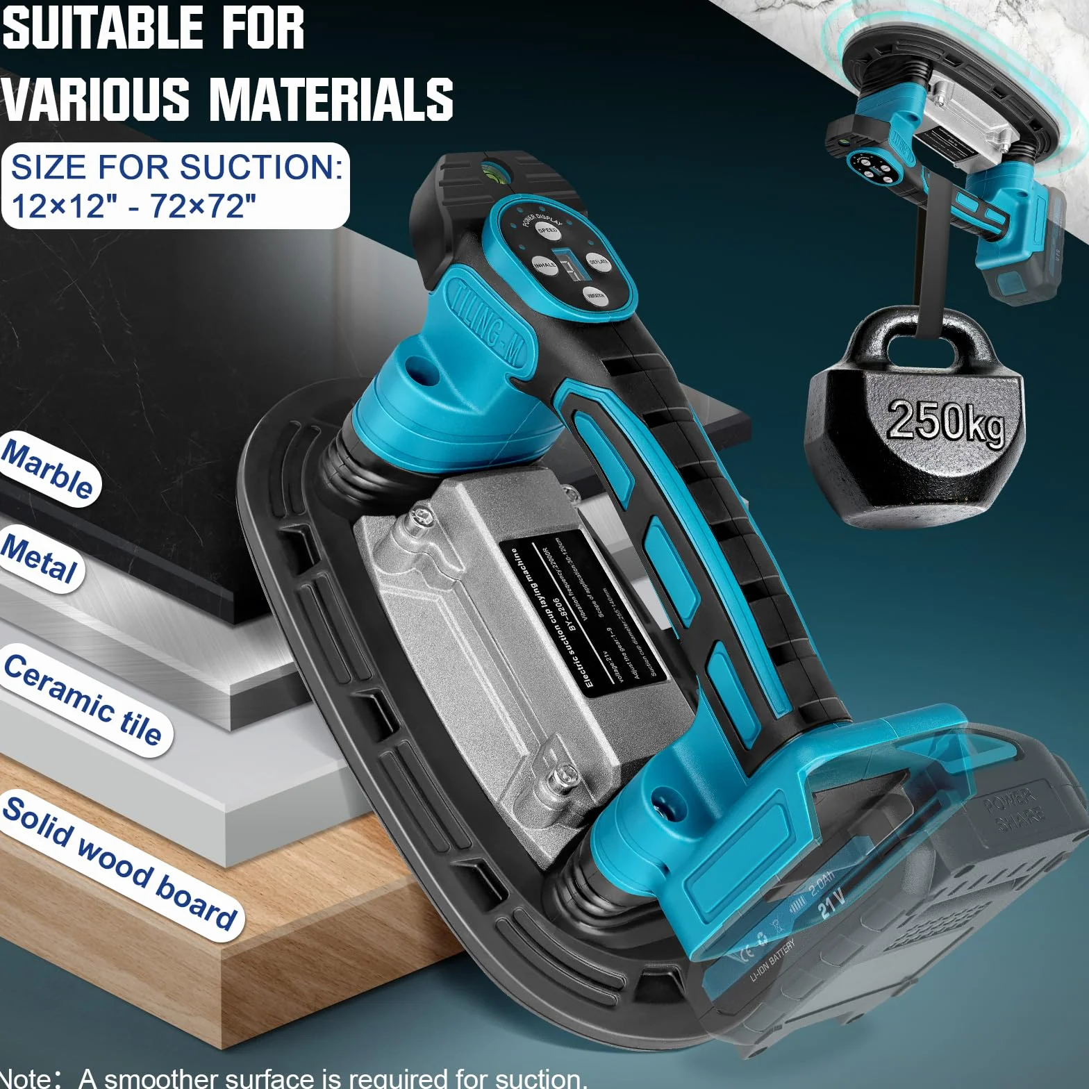 Narzędzie wibracyjne do płytek Makita 18 V 22,5 x 12 cm siła ssania 250 kg 9 prędkości