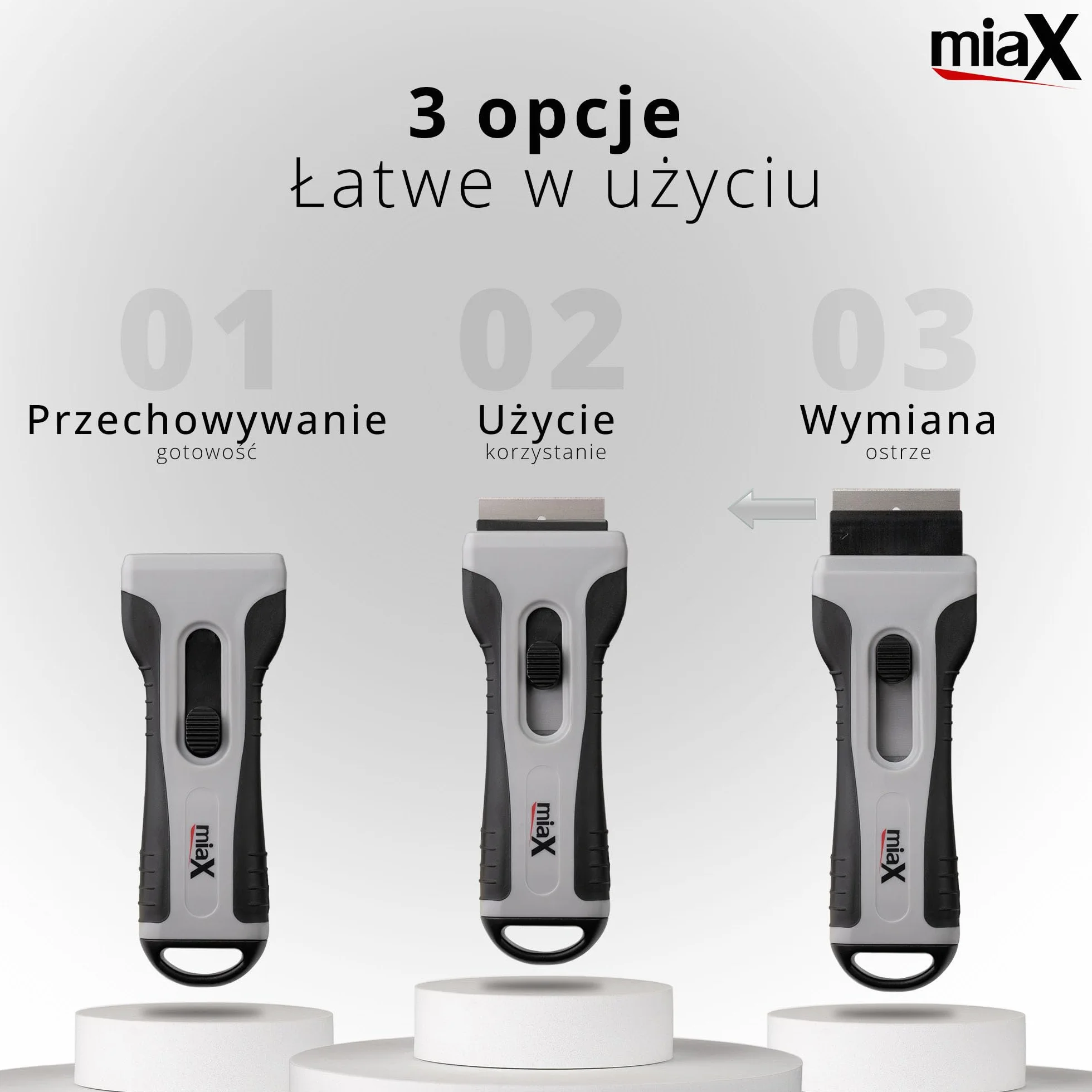 miaX Skrobak do płyt ceramicznych z wymiennymi ostrzami Soft-Touch