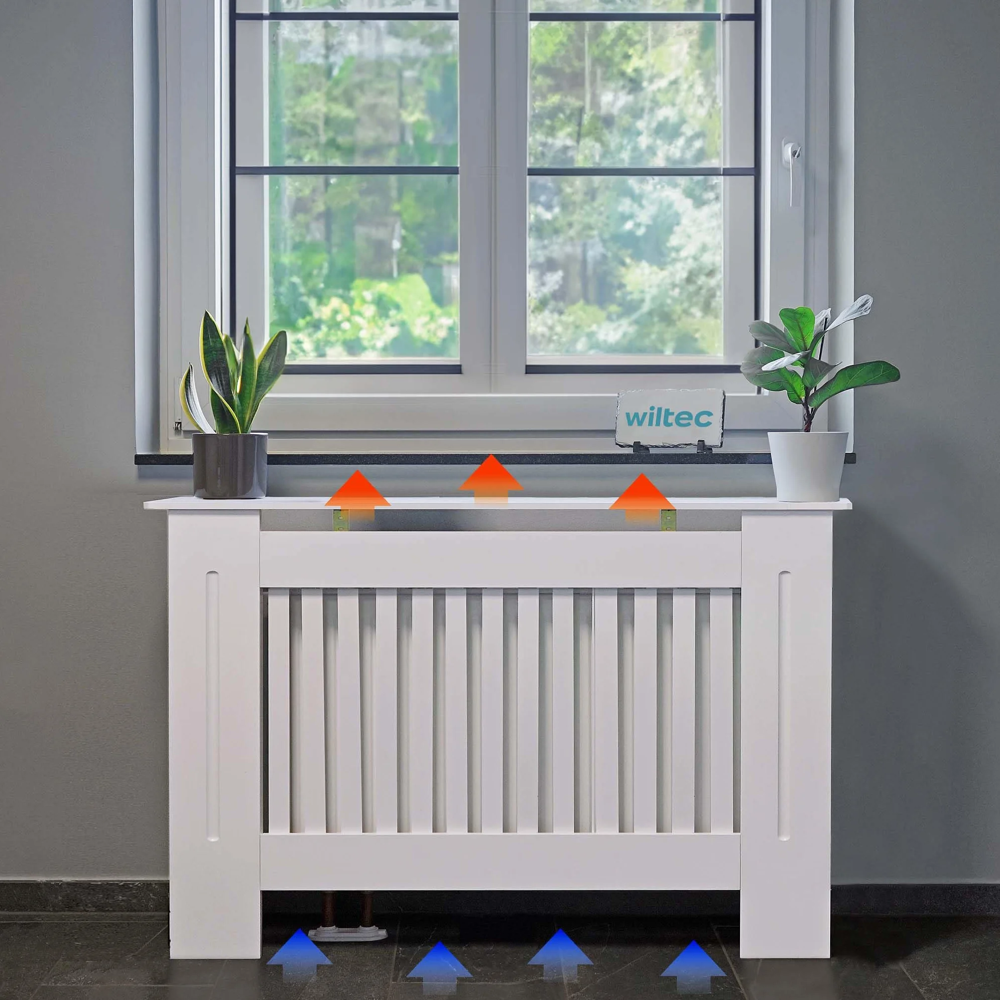 Osłona na kaloryfer żeberkowy MDF biała 78 x 19 x 82 cm lamelowana maskownica