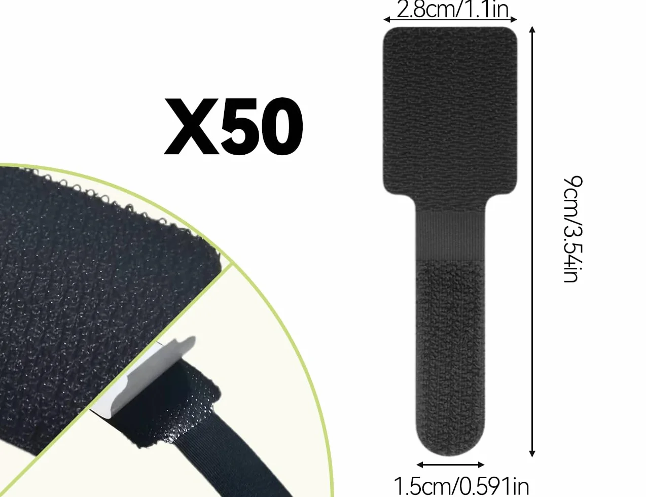 Opaski kablowe na rzep 50 sztuk samoprzylepne czarne