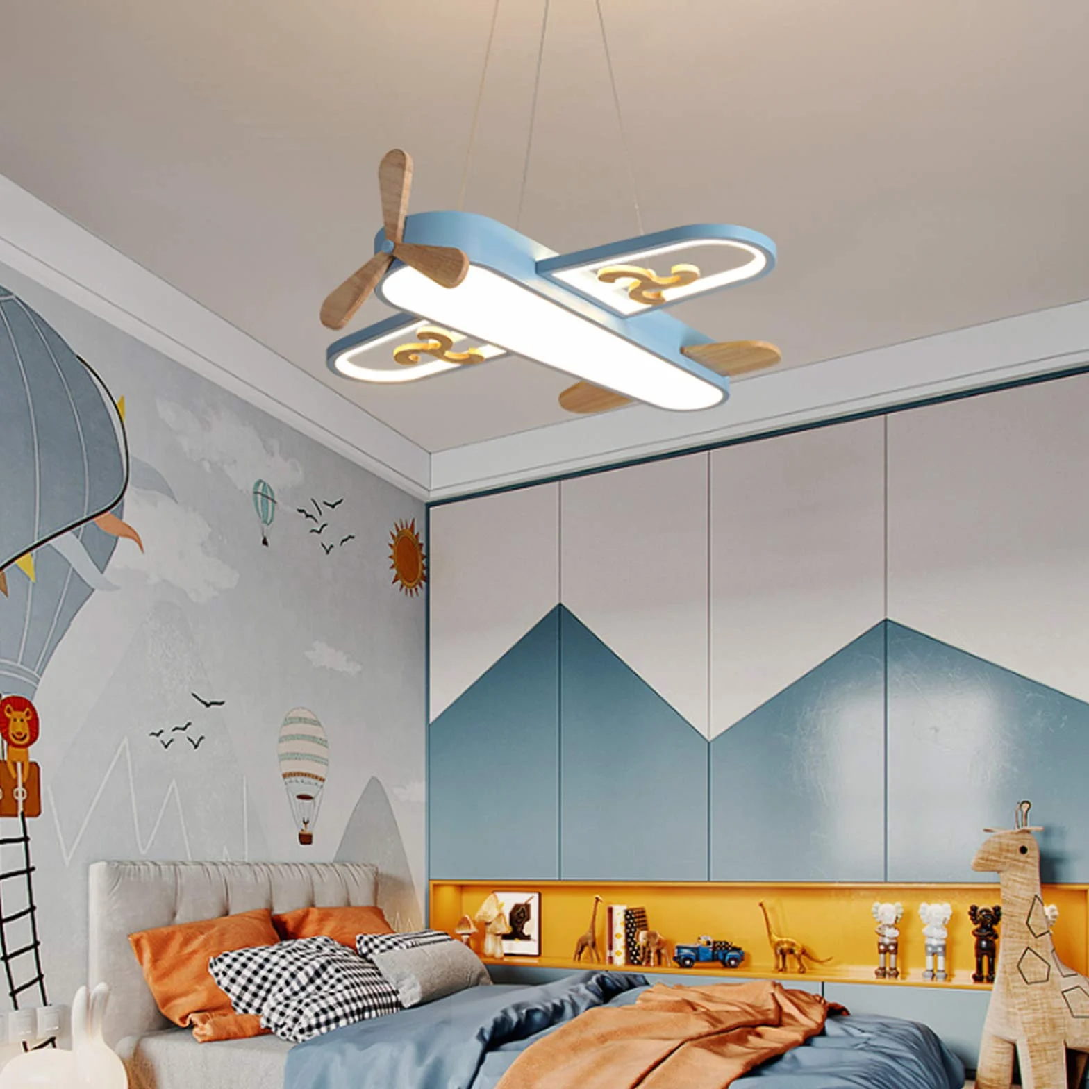 Lampa sufitowa LED do pokoju dziecięcego samolot ściemniana pilot zdalnego sterowania