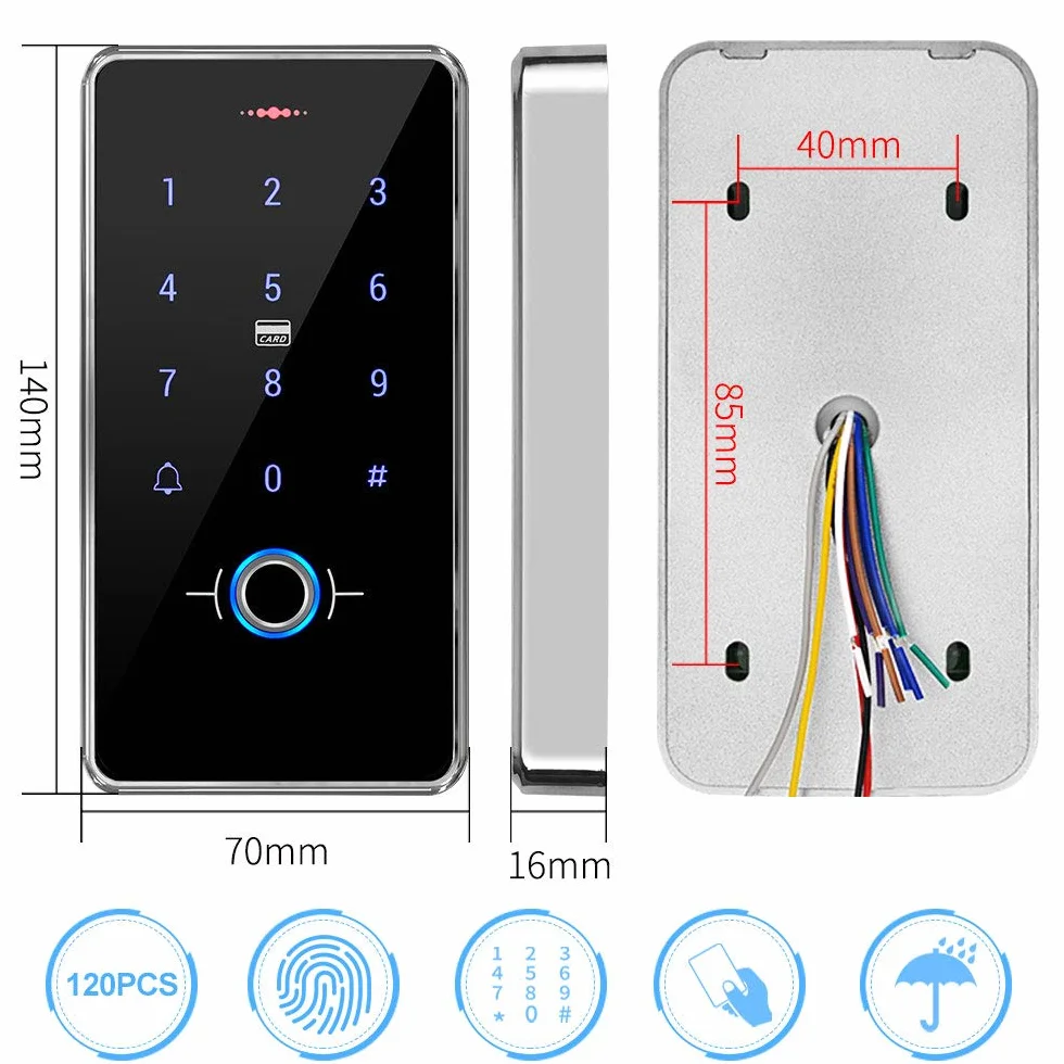 FTSTech Zewnętrzna klawiatura dotykowa z odciskiem palców IP68 Wiegand 26-bit 13,56 MHz 10 pilotów IC