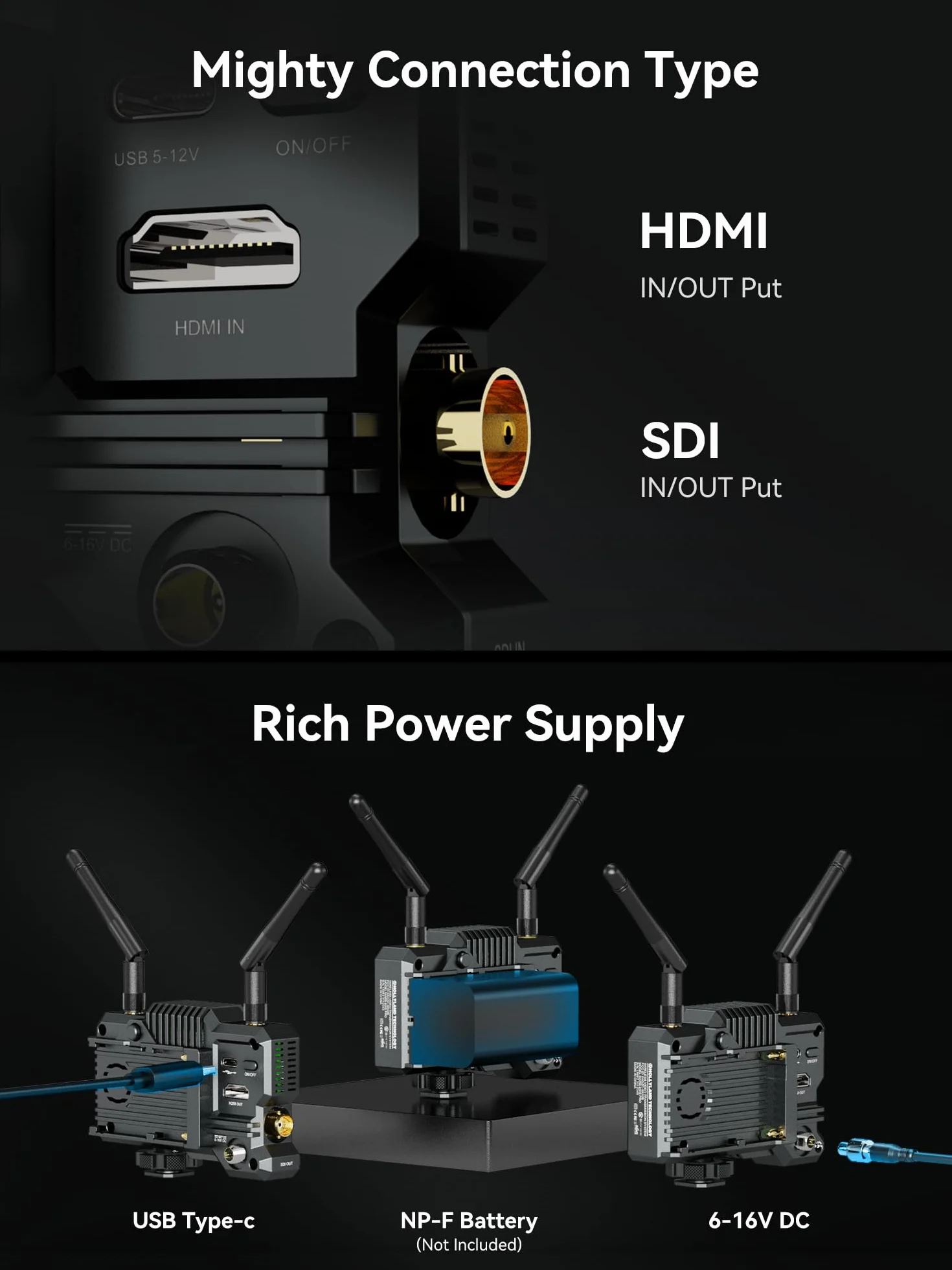 Hollyland Mars 400S PRO II Video trasa radiowa z SDI i HDMI, opóźnienie 0,07 s, zasięg 150 m, 1080p 12 Mbps 5G