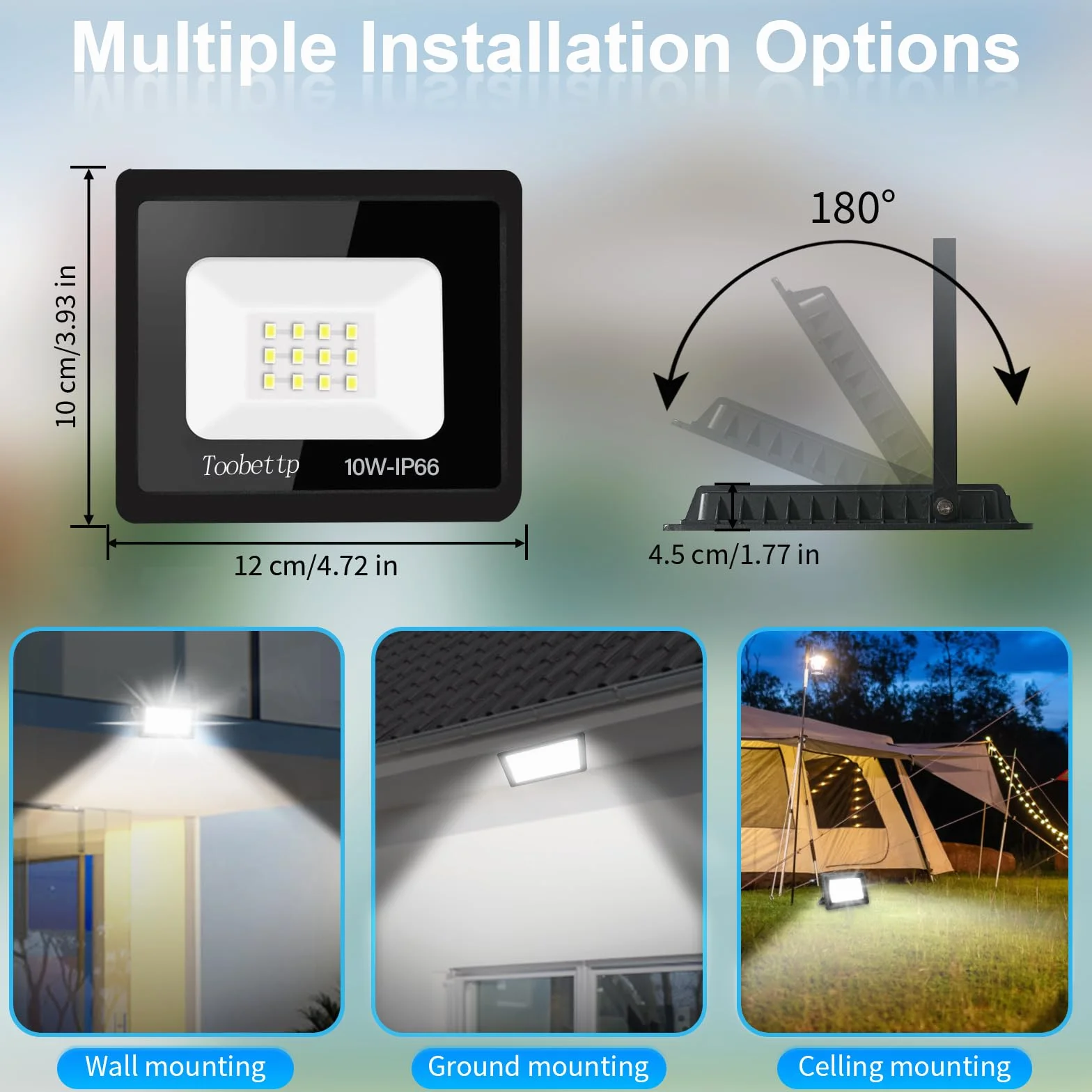 toobettp Reflektor LED 10W 1000LM 6500K IP66 Zimne Białe Światło