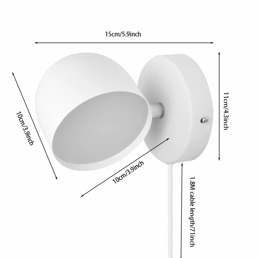 Kinkiet wewnętrzny LED 12W z wtyczką ściemniana lampa ścienna sterowana dotykiem, 360° obrotowy lampka nocna, 3000 K ciepły biały regulowany światło do czytania się salonu, sypialni, schodów,White
