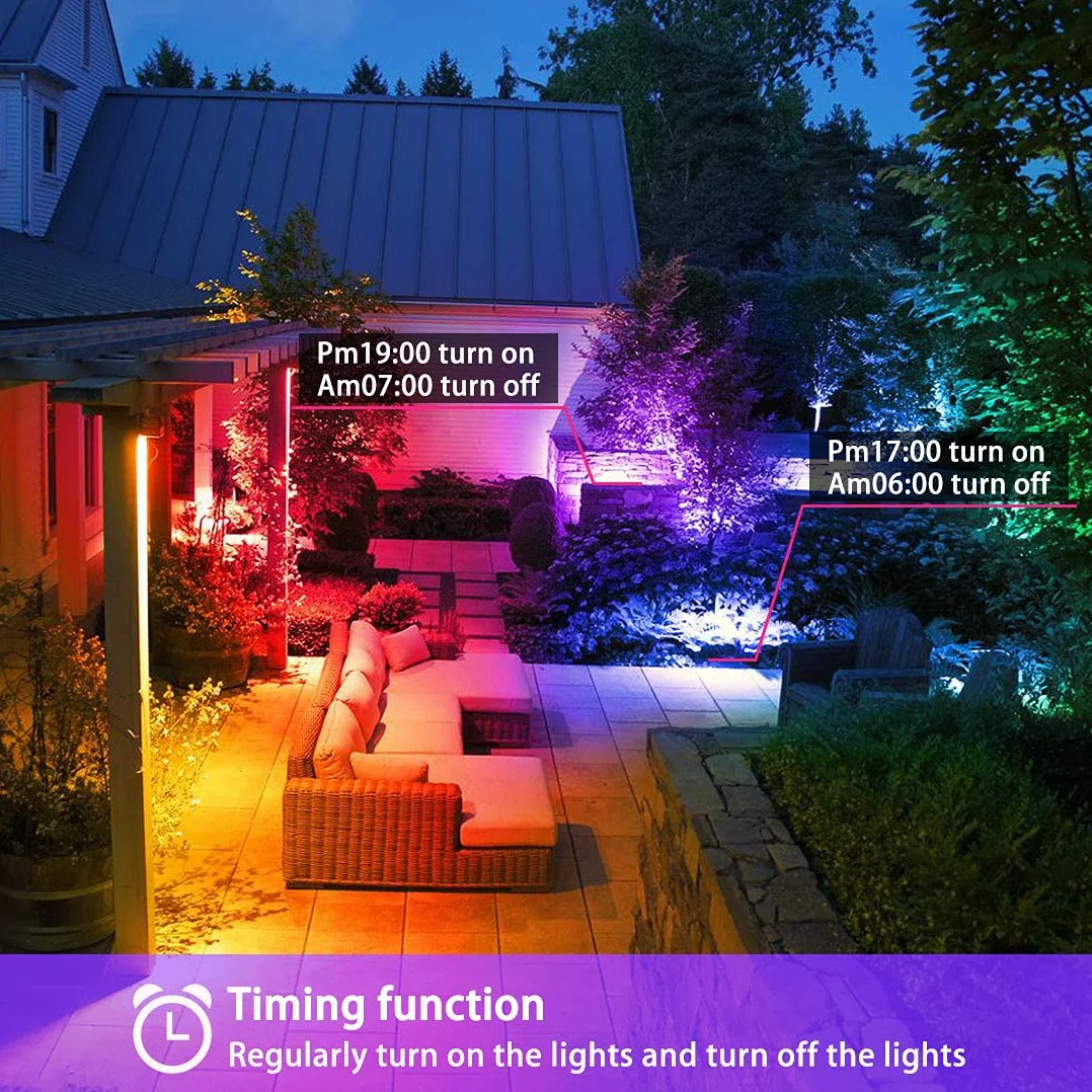 HEKEE Reflektor LED 40 W RGBW ze zmianą kolorów, 120 kolorów, timer, 4000 lumenów, IP66