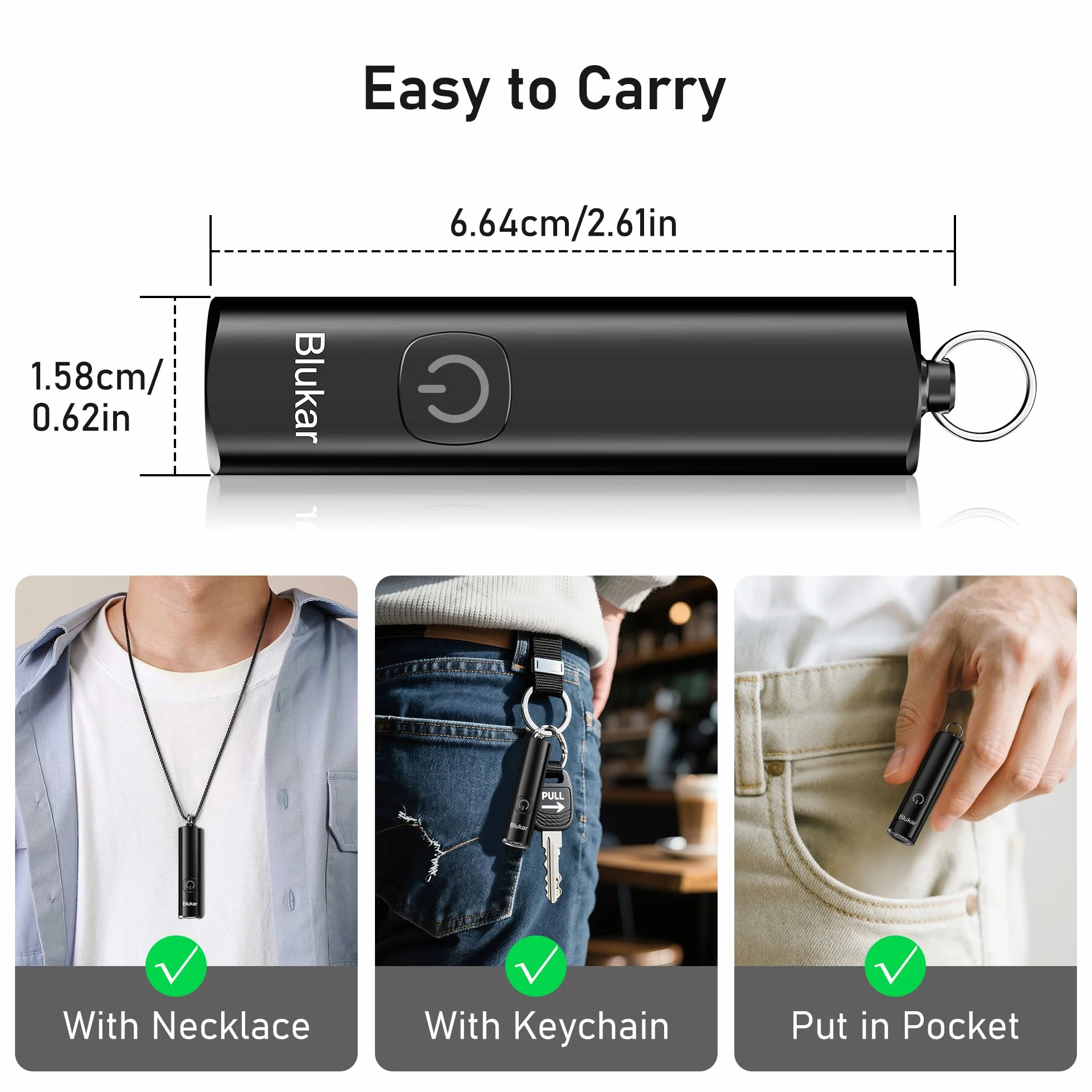 Blukar EDC Mini Latarka Kieszonkowa Ładowana, 3 Tryby, Wodoodporna, Kompaktowa