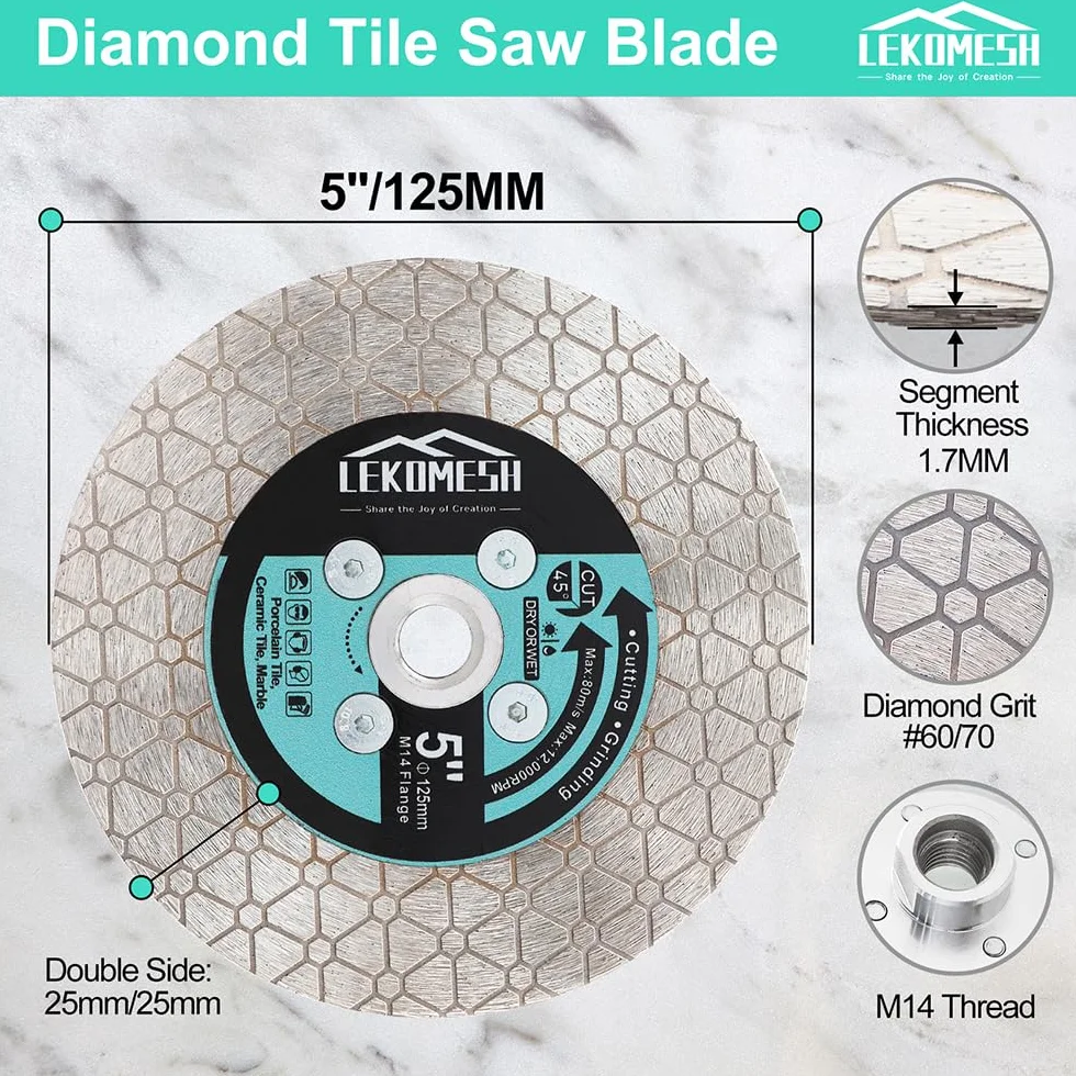 Diamentowa tarcza tnąca 125 mm do cięcia płytek ceramicznych, marmuru, granitu, gwint M14