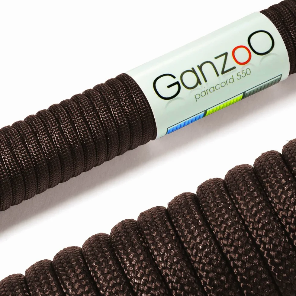 Ganzoo Paracord 550 linka 4 mm w kolorze czekoladowym, typ 3, nylon poliester, do rękodzieła i majsterkowania, do akcesoriów dla psa, na biwak, bushcraft, zastosowania outdoor 15 m
