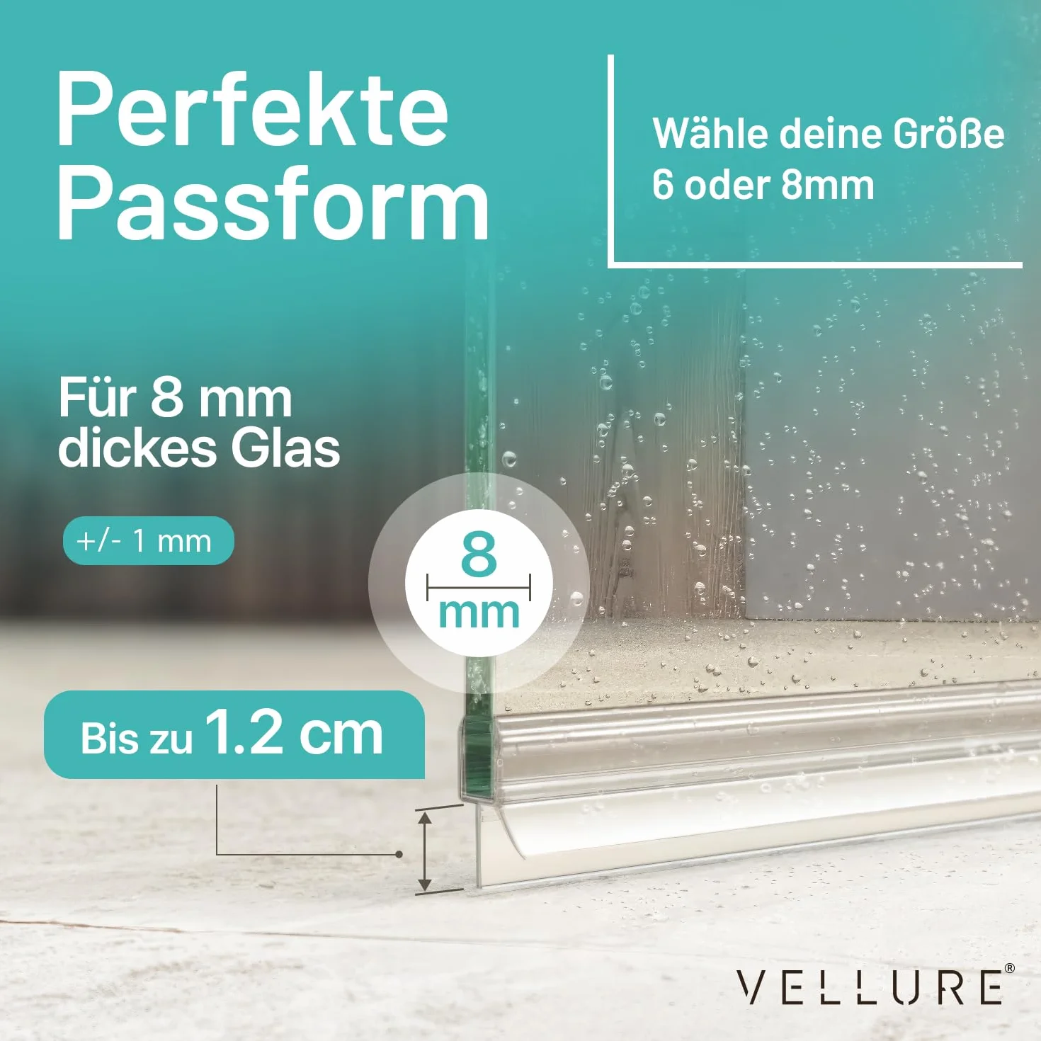 Vellure Uszczelka prysznicowa gumowa 8 mm do 100 cm 2 sztuki