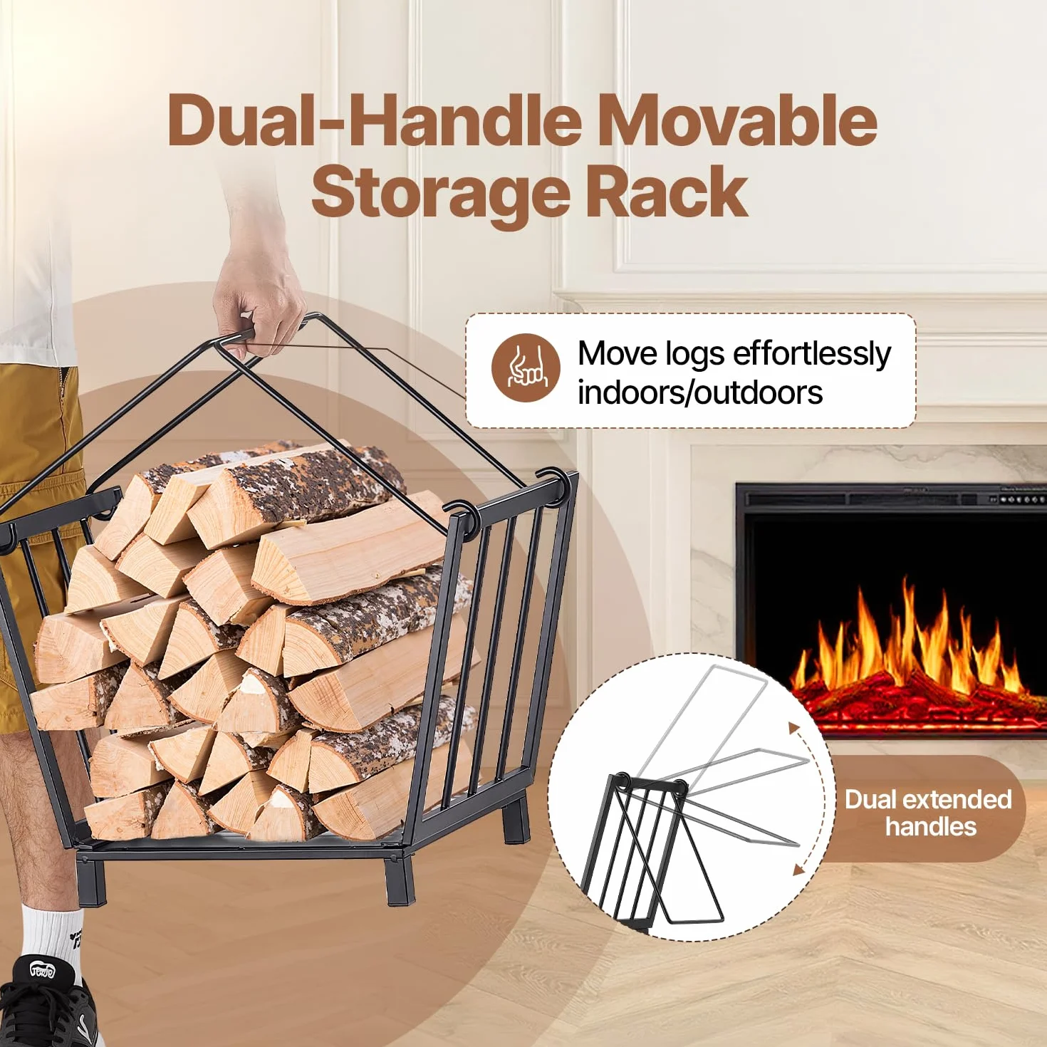 Amagabeli Firewood Racks Fireplace Log Holder 14,2 x 12,6 x 12,4 cala Wood Storage Log Carrier Outdoor Fire Pit Stove