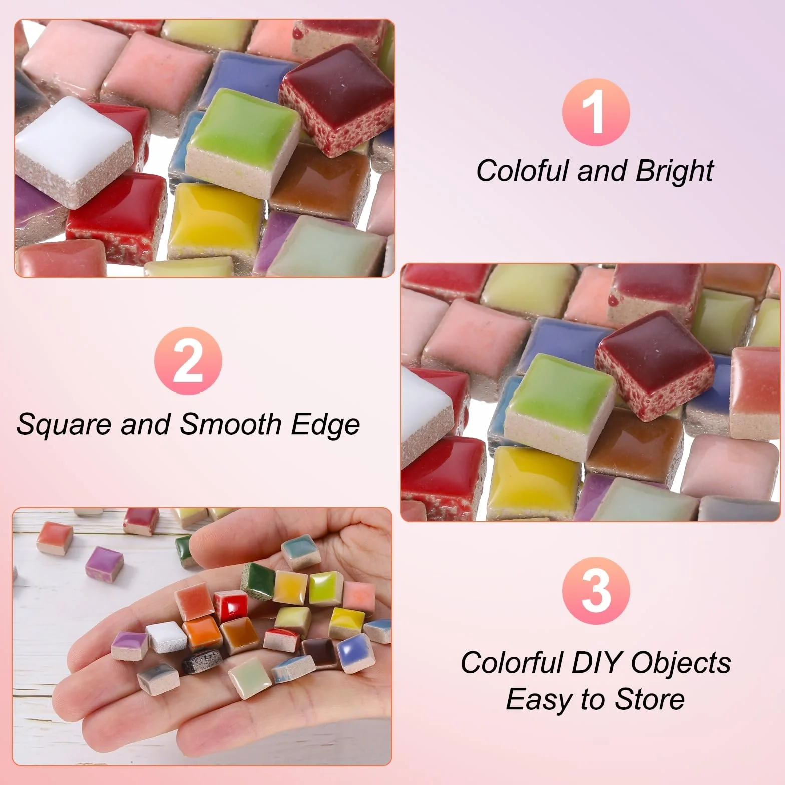 QUARKZMAN Kwadratowe płytki mozaikowe ceramiczne 100 g 1 x 1 cm do dekoracji DIY