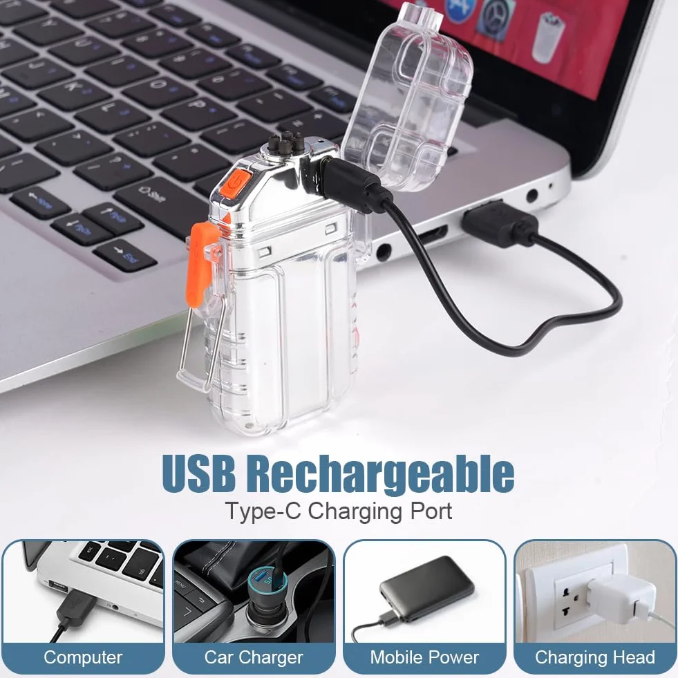 Vicloon Elektryczna zapalniczka, USB C Zapalniczka elektroniczna ładowalna, podwójna zapalniczka łukowa z latarką, wiatroszczelna i wodoodporna, zapalniczki do świec, prezent dla taty, dziadka (biały)