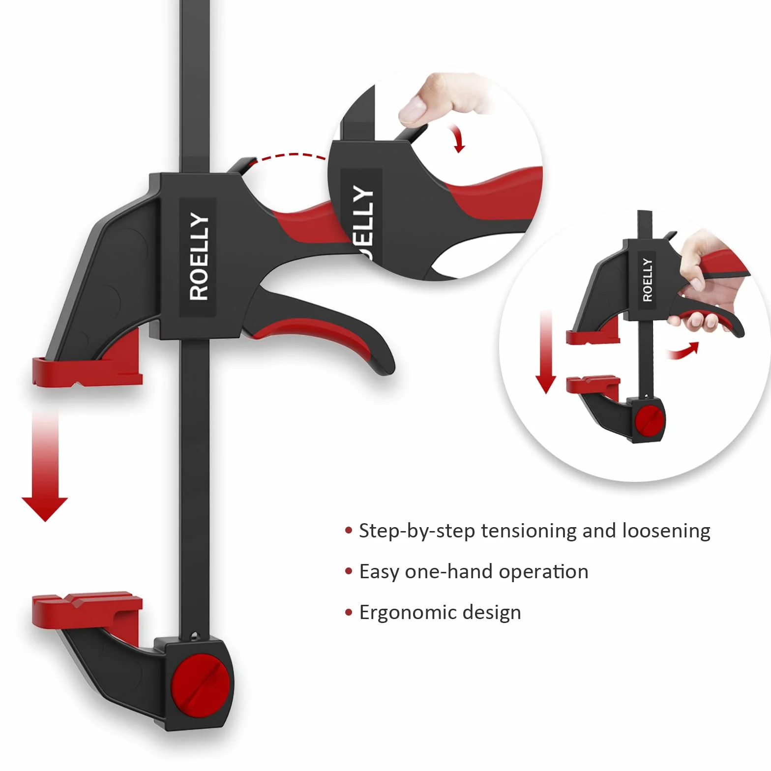 ROELLY 2-częściowy zestaw zacisków jednoręcznych i śrubowych 210mm 440mm 68kg