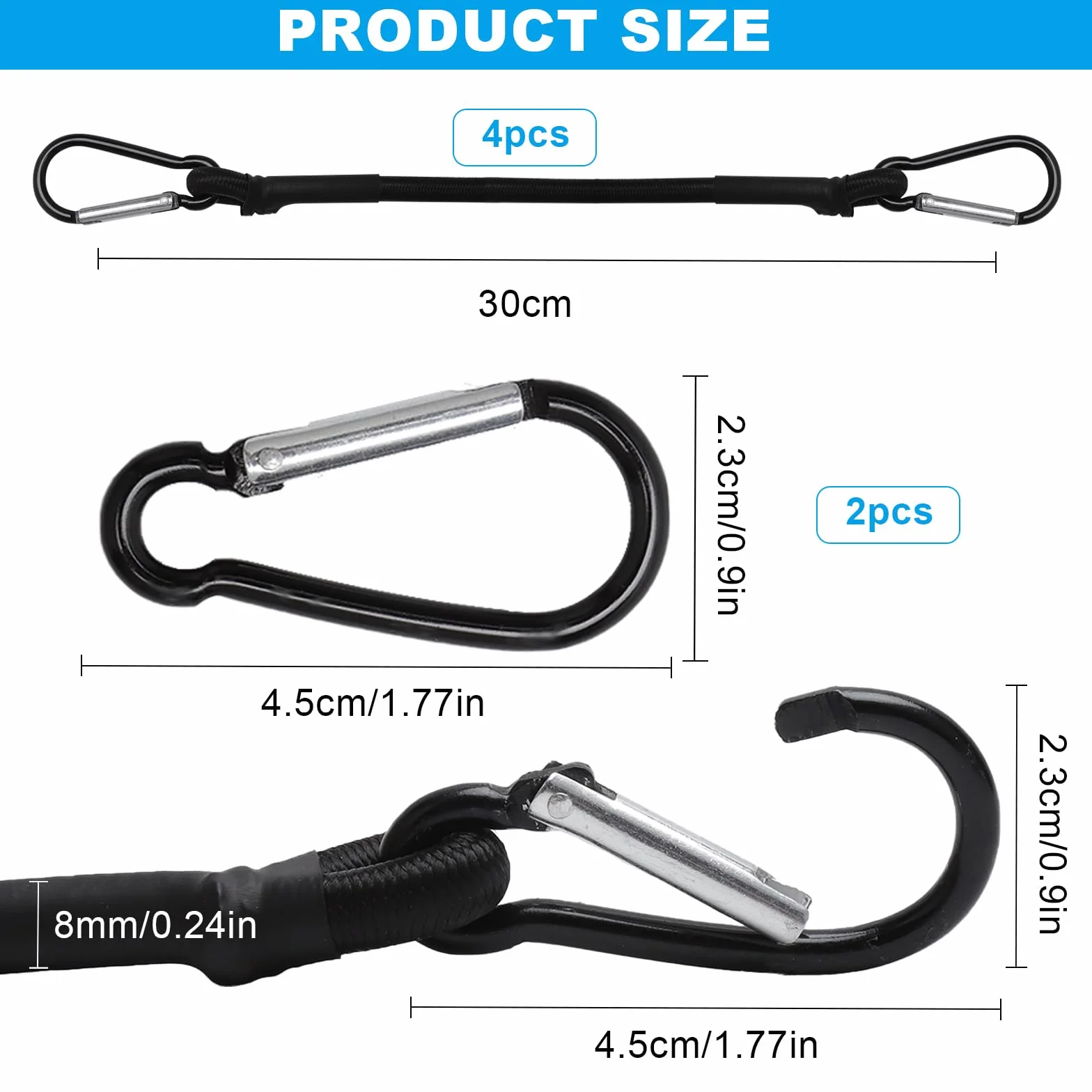 Gumka napinająca z haczykami 30 cm zestaw 4 szt. napinacz bagażu z karabińczykiem