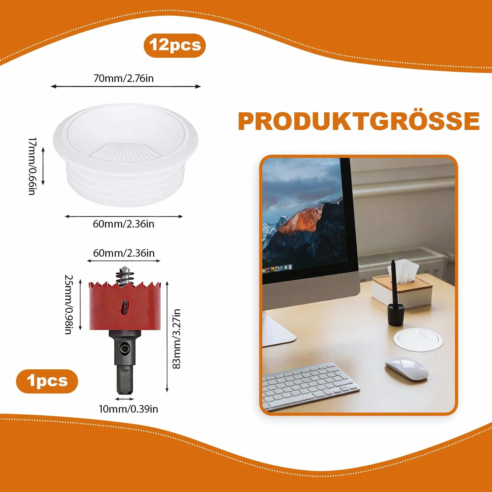 Przepust kablowy z otwornicą 60 mm, 12 sztuk